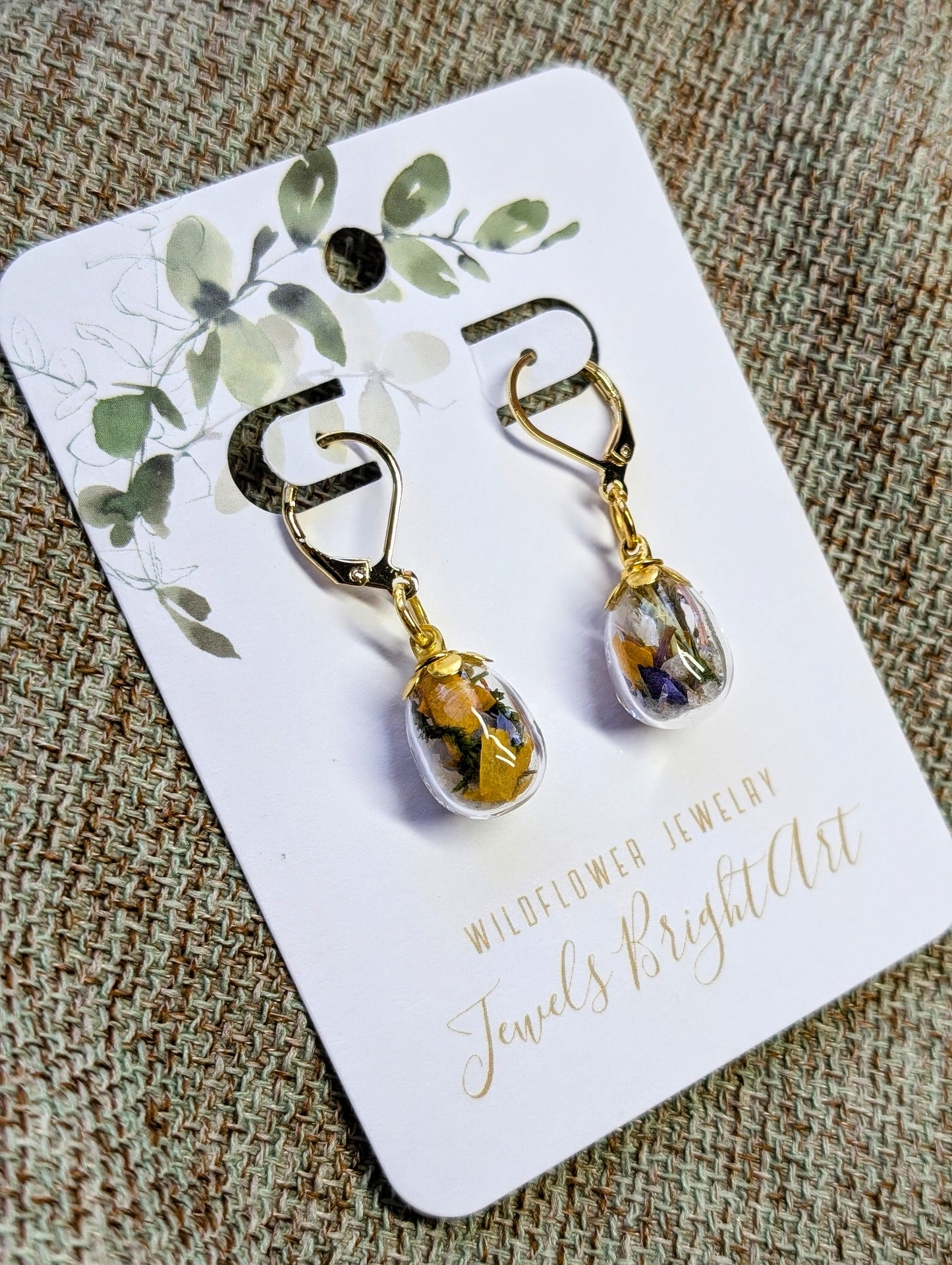 Unique Handcrafted Floral Earrings with Wildflowers and Quartz