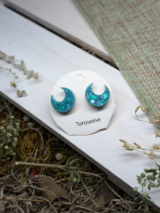 Turquoise Crystal Stud Earrings, Real Crystal Studs