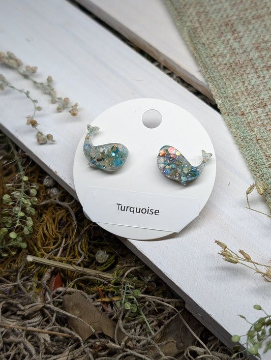 Turquoise Crystal Stud Earrings, Real Crystal Studs