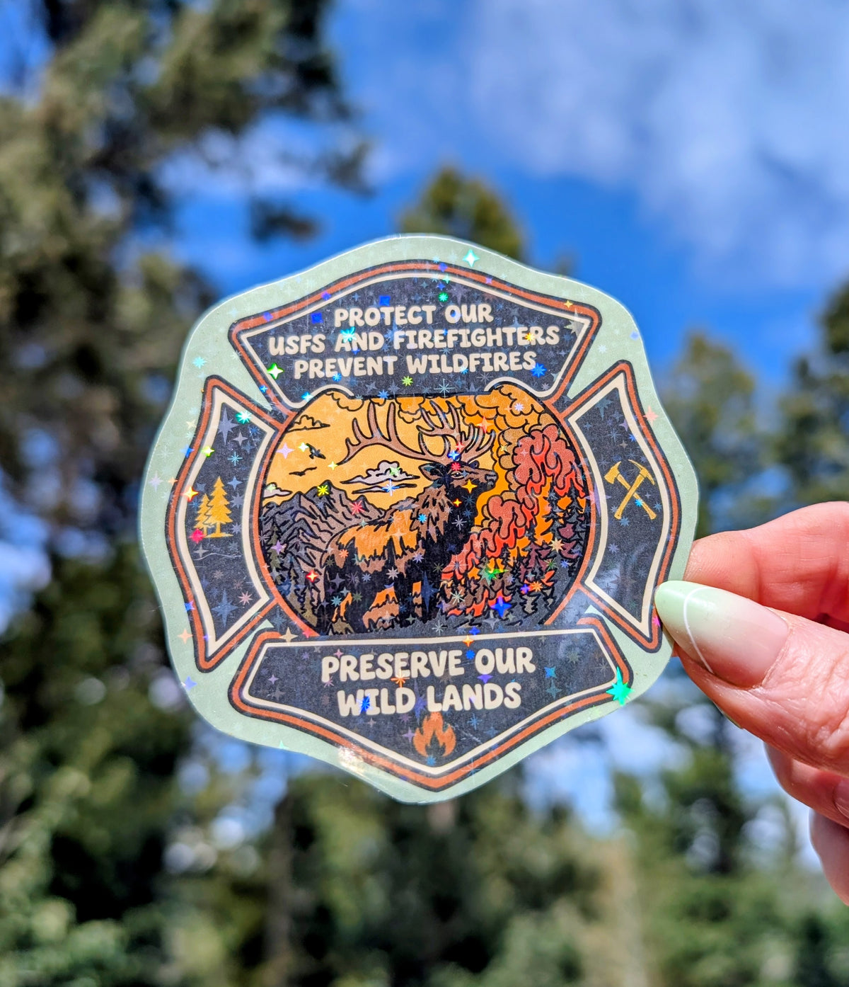 Support Wildland Firefighters, Climate Change, Protect Our Public Lands Glitter Vinyl Sticker