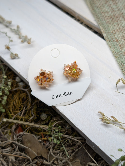 Carnelian Crystal Stud Earrings, Real Crystal Studs