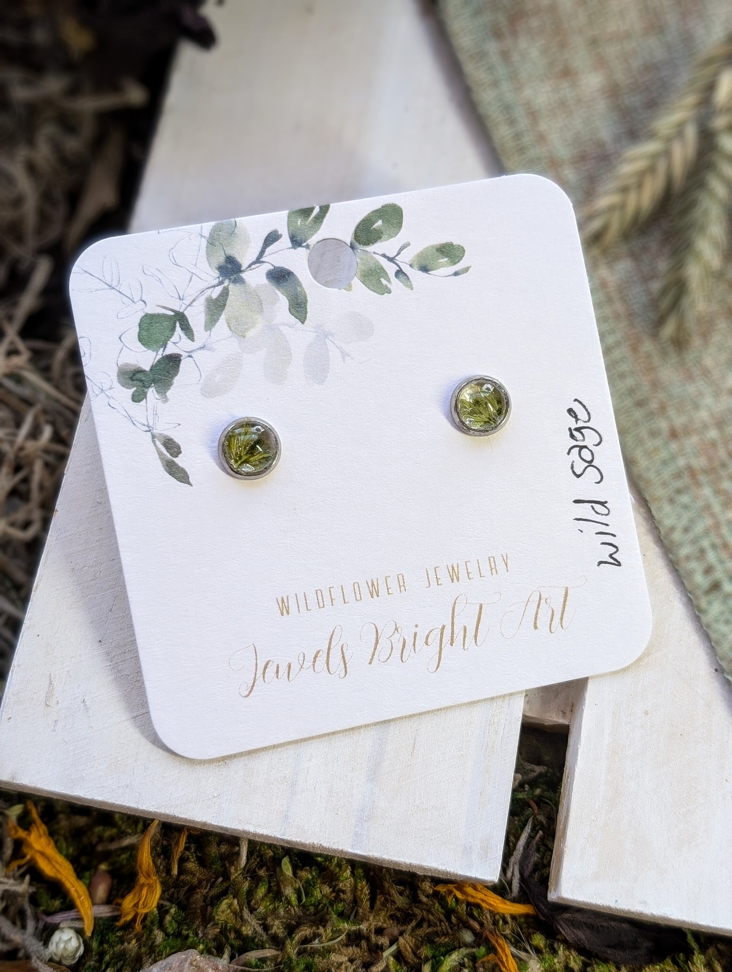 Wild Sage Tiny Nature-Inspired Whimsical Earrings with Dried Floral Accents