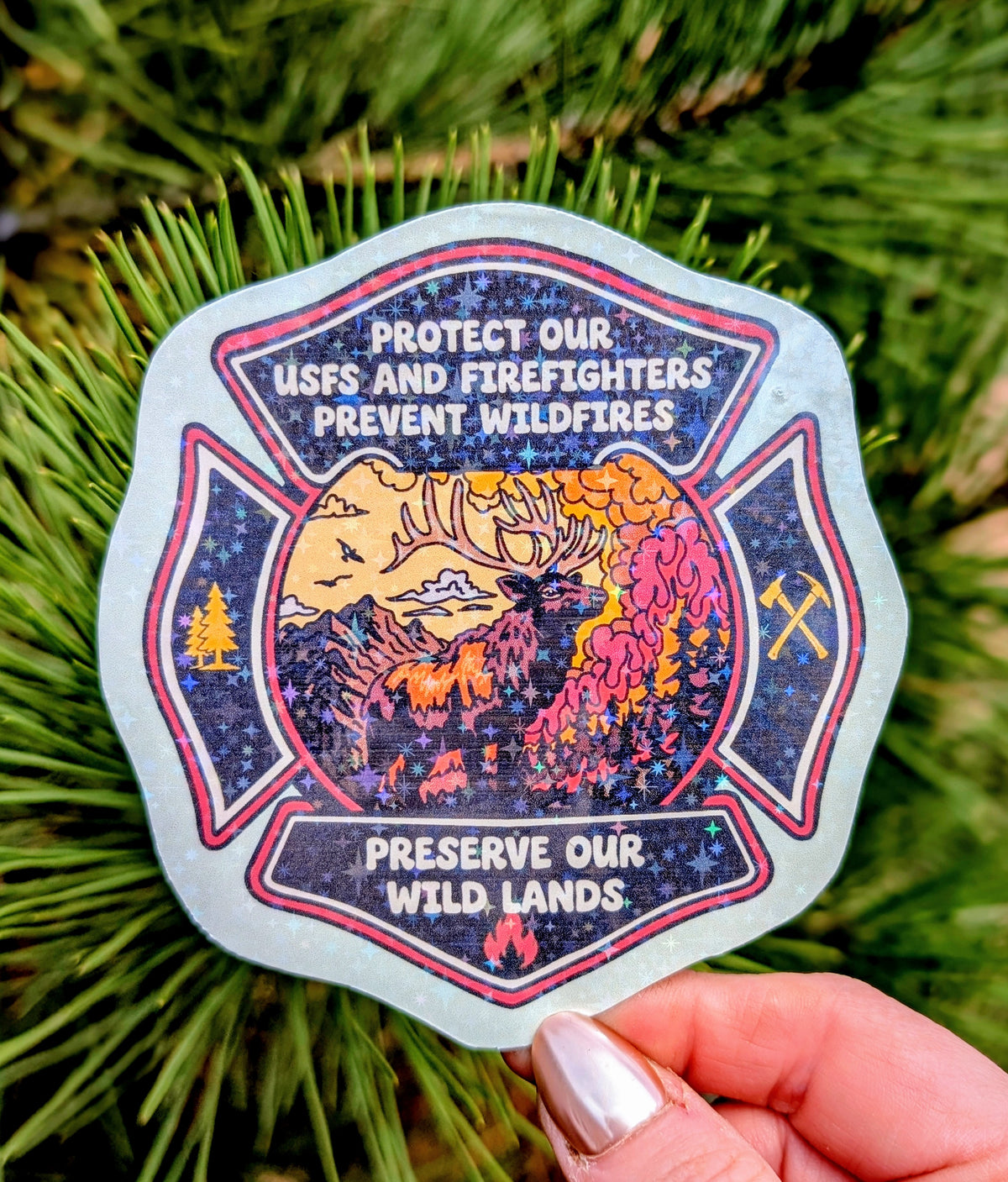 Support Wildland Firefighters, Climate Change, Protect Our Public Lands Glitter Vinyl Sticker