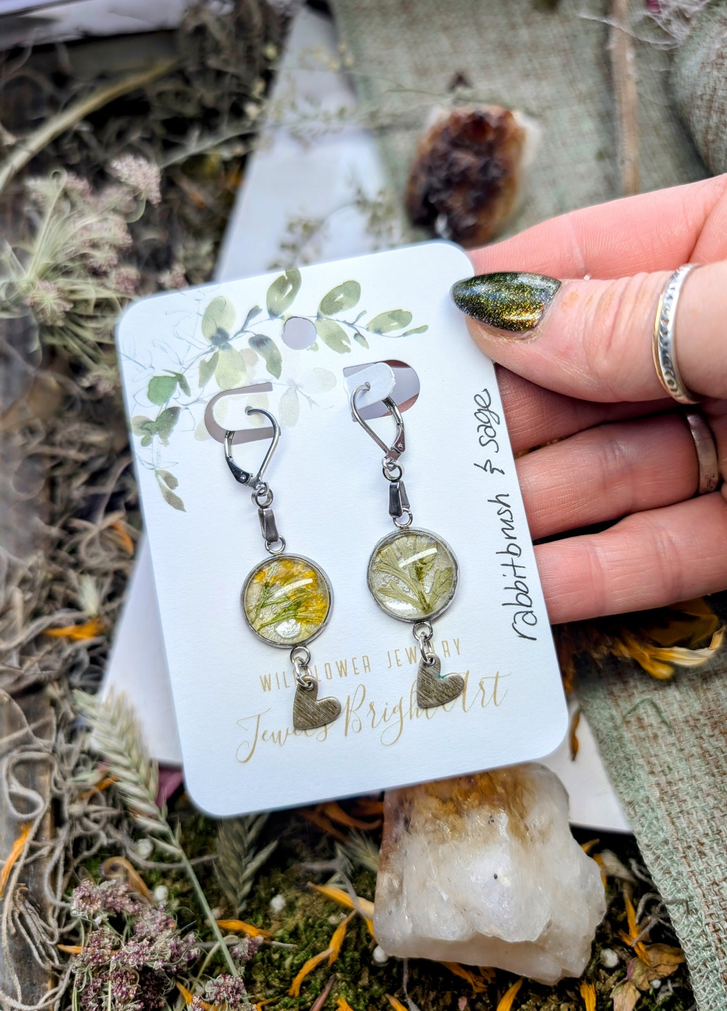 Rabbitbrush and Sage Magical Pressed Flower Wildflower Earrings with Sterling Silver