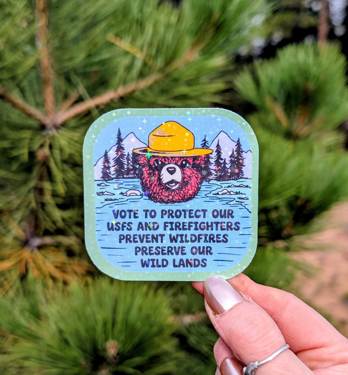 Support Wildland Firefighters, Climate Change, Protect Our Public Lands Glitter Vinyl Sticker