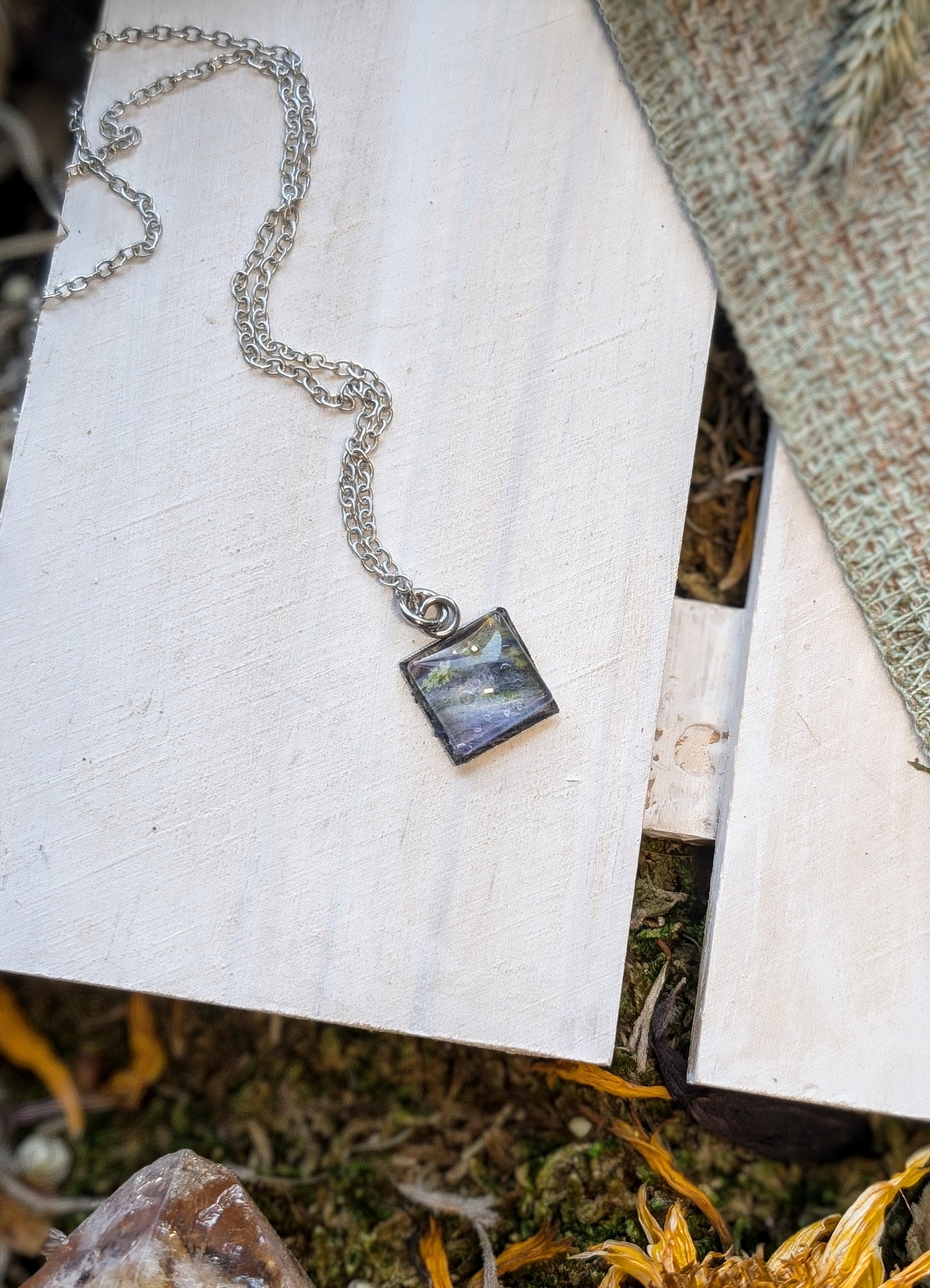 Tiny Columbine Sterling Silver Nature-Inspired Whimsical Necklace with Dried Floral Accents