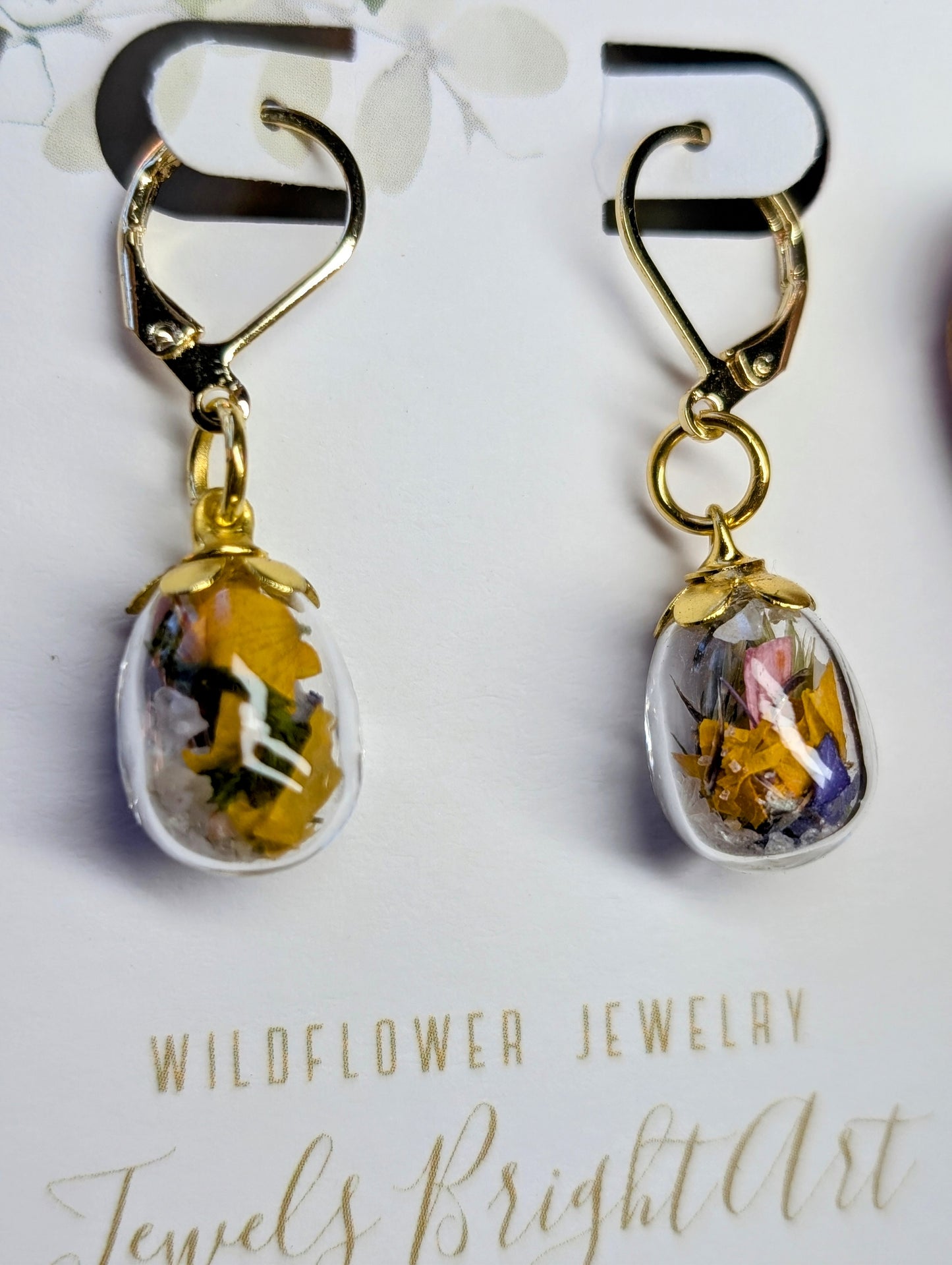 Unique Handcrafted Floral Earrings with Wildflowers and Quartz