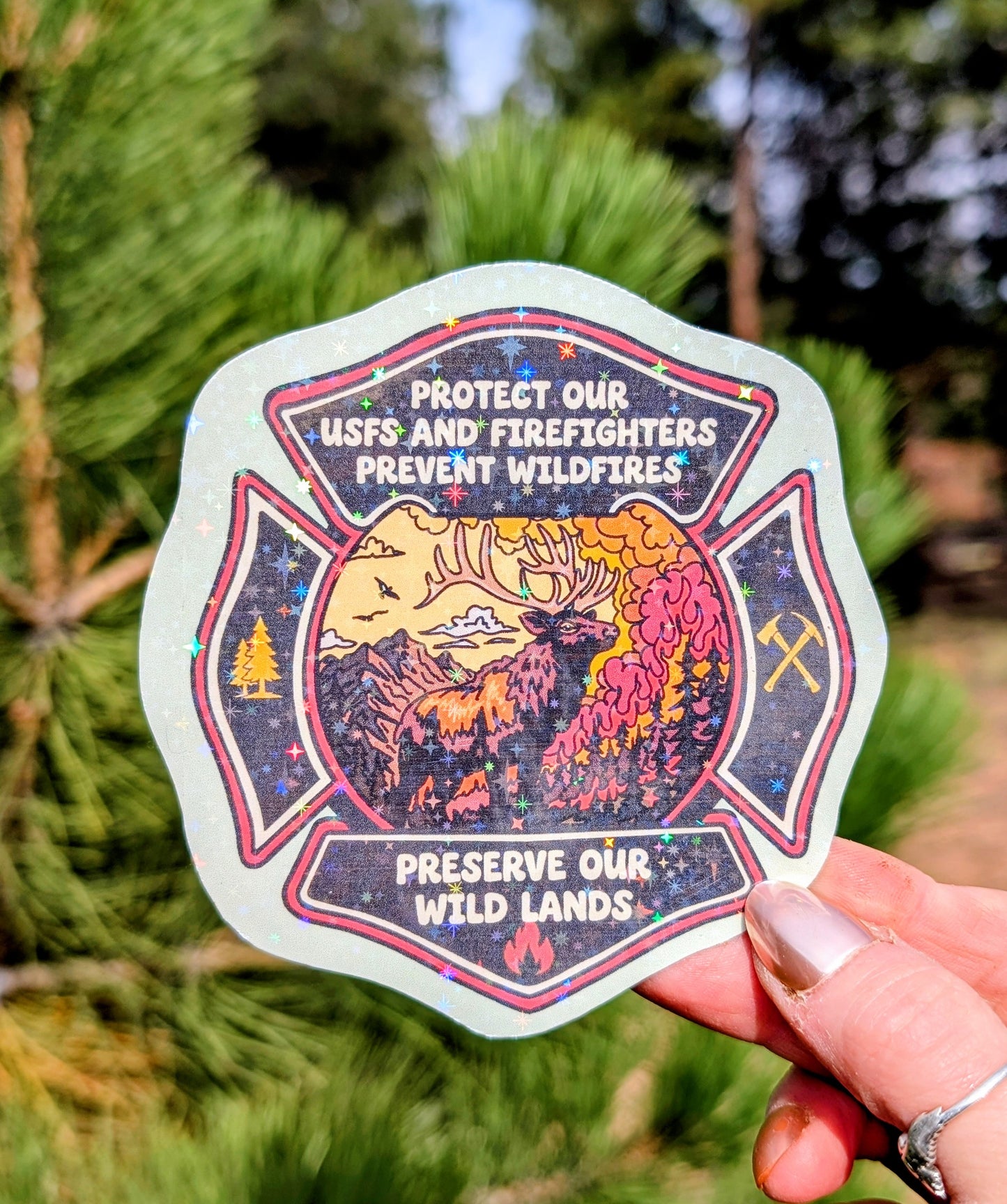 Support Wildland Firefighters, Climate Change, Protect Our Public Lands Glitter Vinyl Sticker