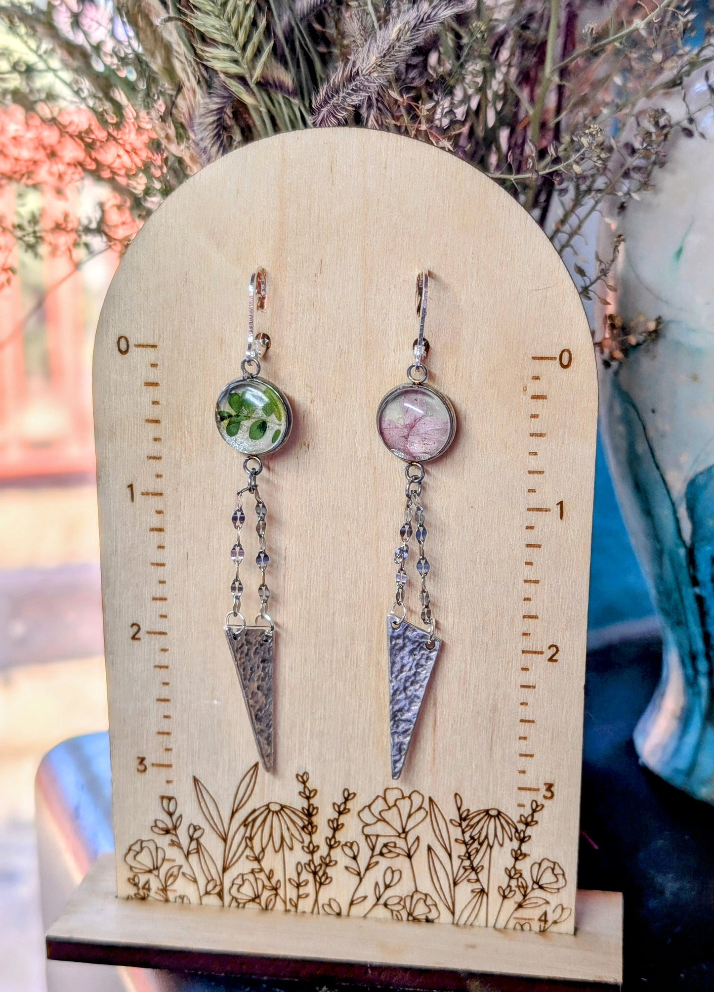 Fairy Trumpet Magical Pressed Flower Wildflower Earrings with Sterling Silver