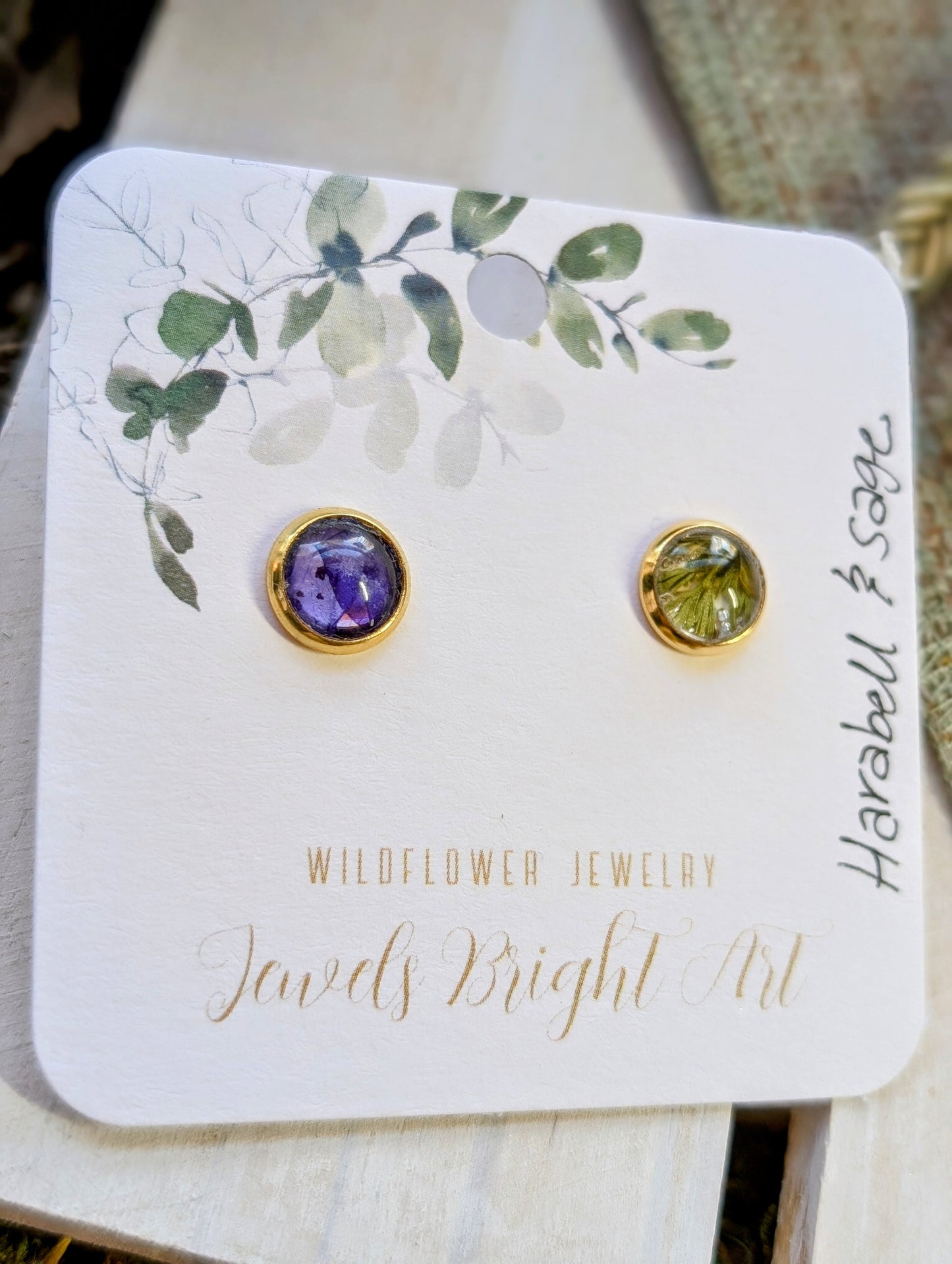 Harabel and Wild Sage Tiny Nature-Inspired Whimsical Earrings with Dried Floral Accents