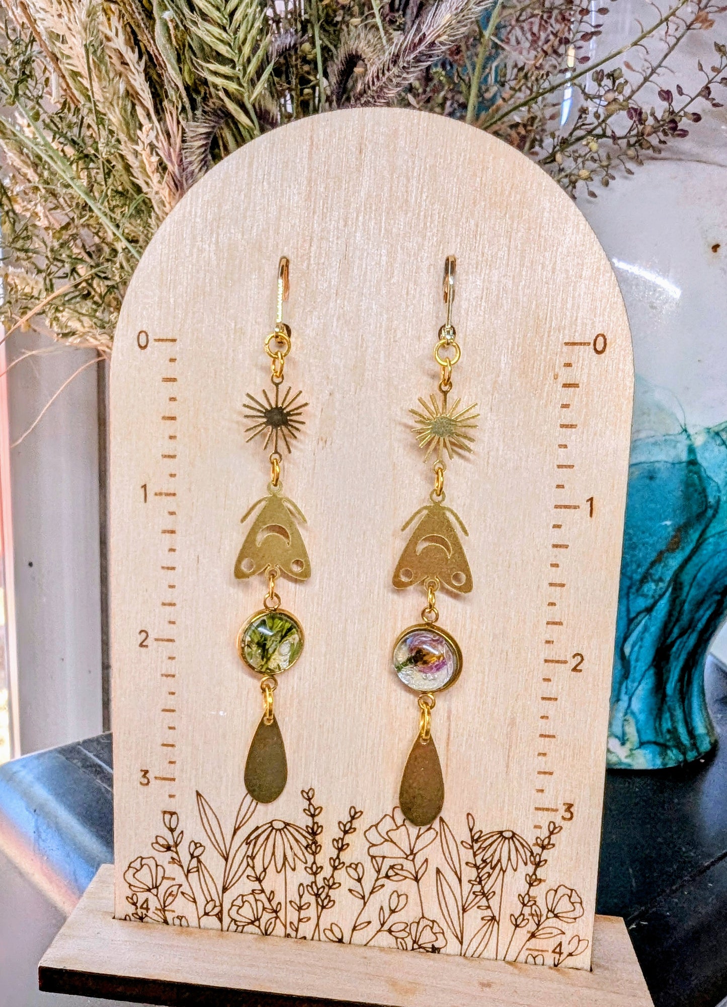 Wild Sage Magical Pressed Flower Wildflower Earrings with 14k Gold