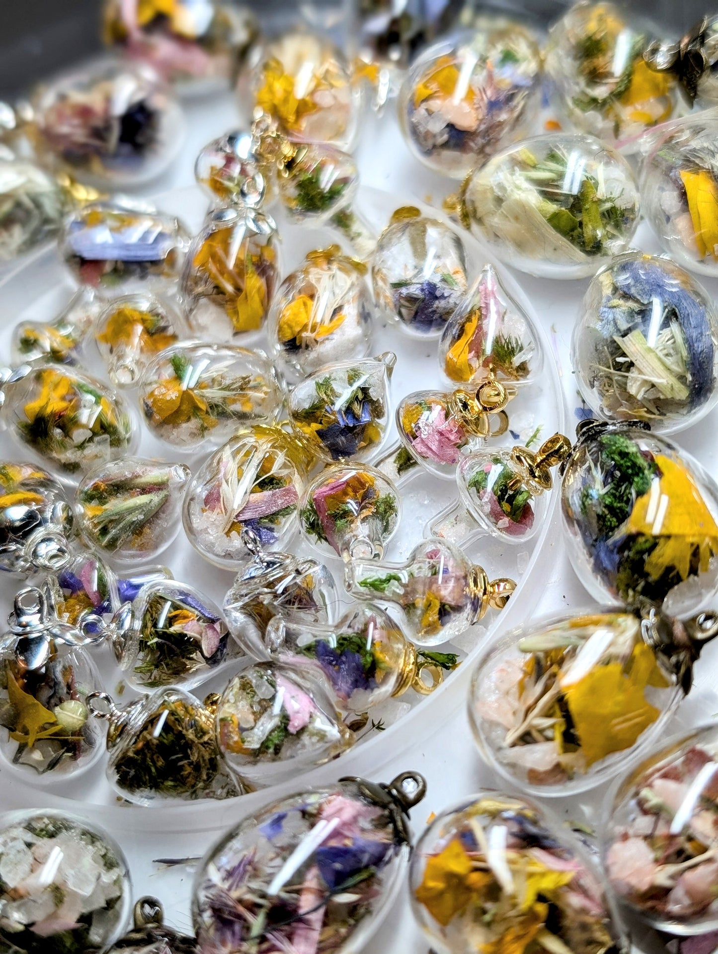 Unique Handcrafted Floral Earrings with Wildflowers and Quartz