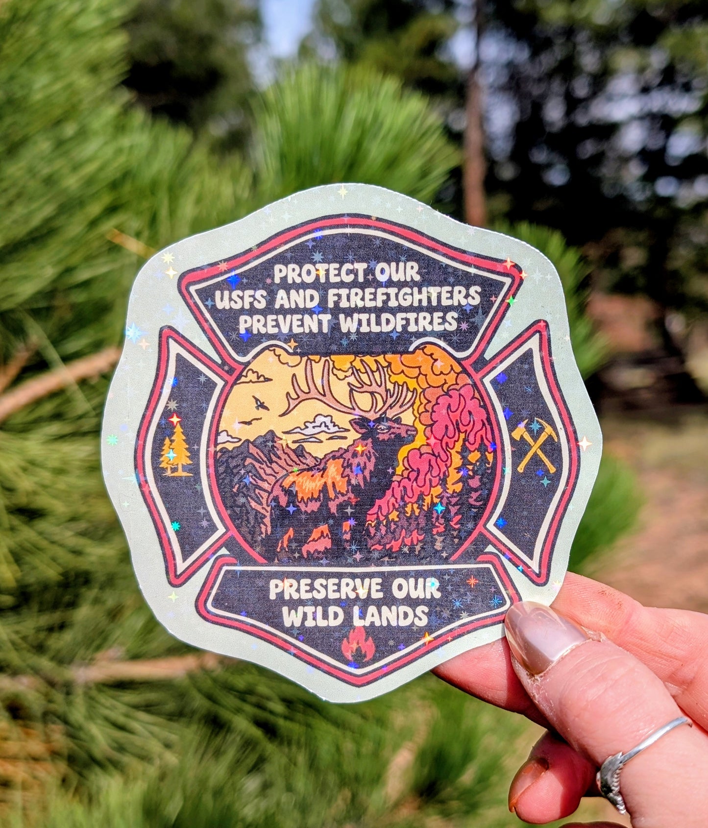 Support Wildland Firefighters, Climate Change, Protect Our Public Lands Glitter Vinyl Sticker