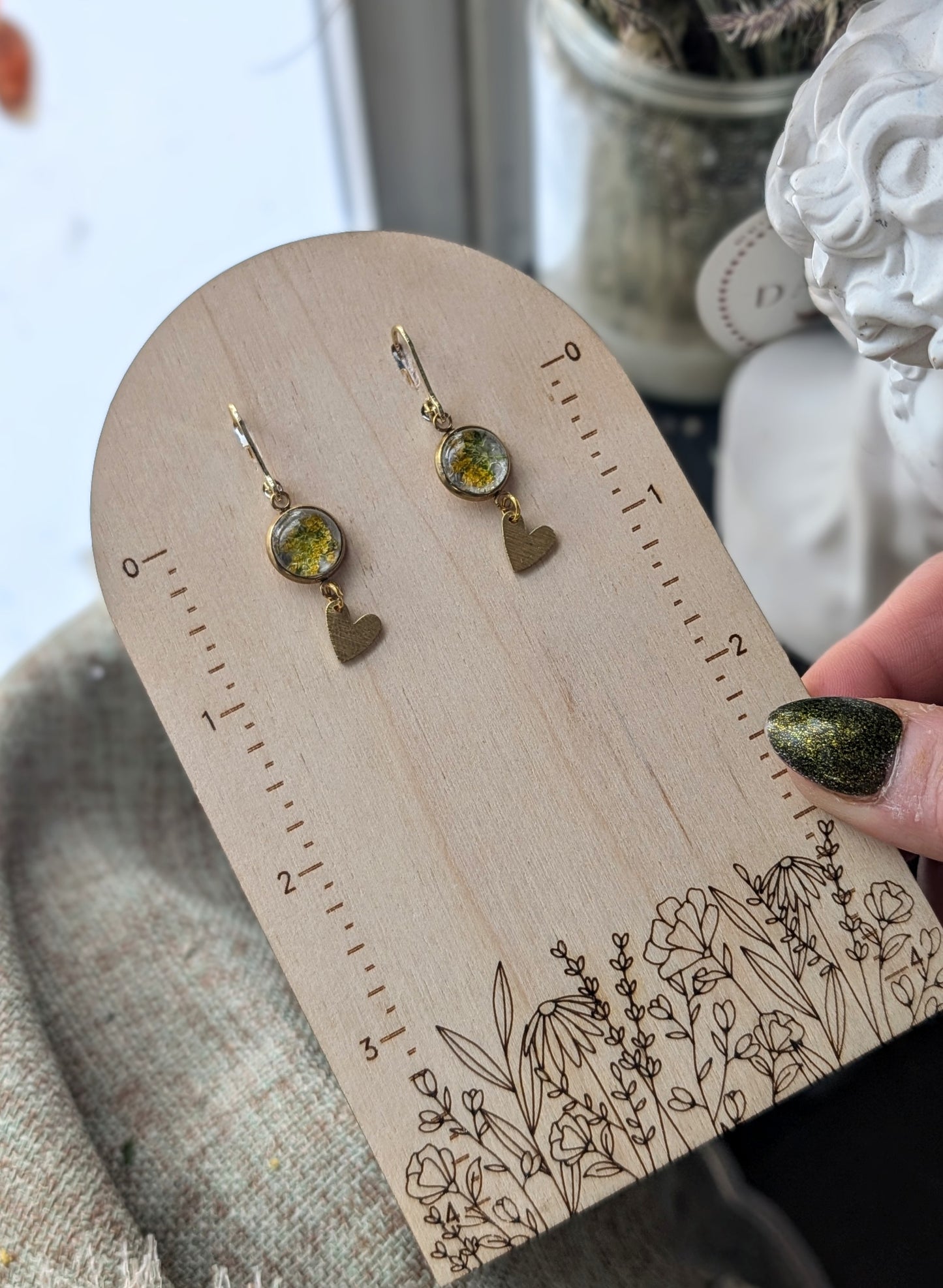 Yellow Parsley Magical Pressed Flower Wildflower Earrings with 14k Gold