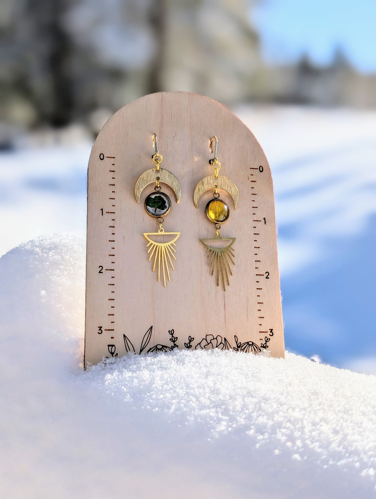 Wild Sunflower Magical Pressed Flower Wildflower Earrings with 14k Gold