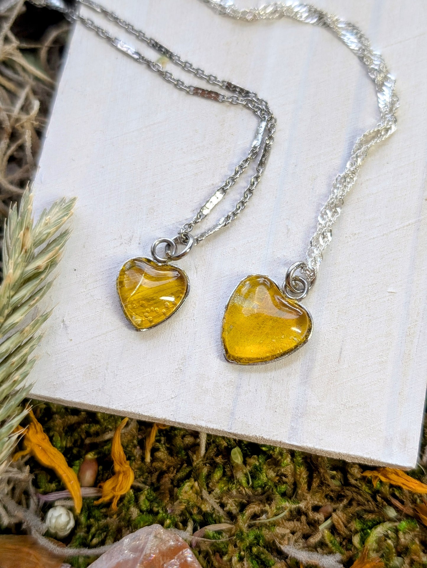 Tiny Sunflower Sterling Silver Nature-Inspired Whimsical Necklace with Dried Floral Accents