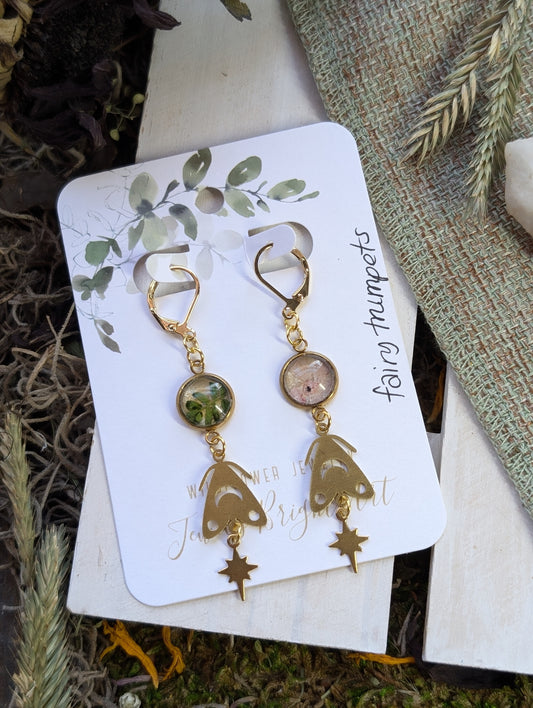 Fairy Trumpets Magical Pressed Flower Wildflower Earrings with 14k Gold