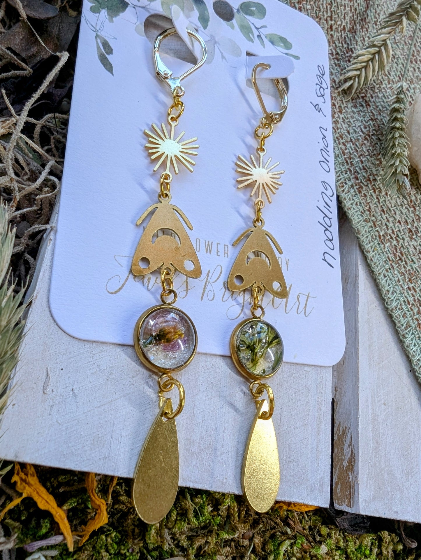 Wild Sage Magical Pressed Flower Wildflower Earrings with 14k Gold