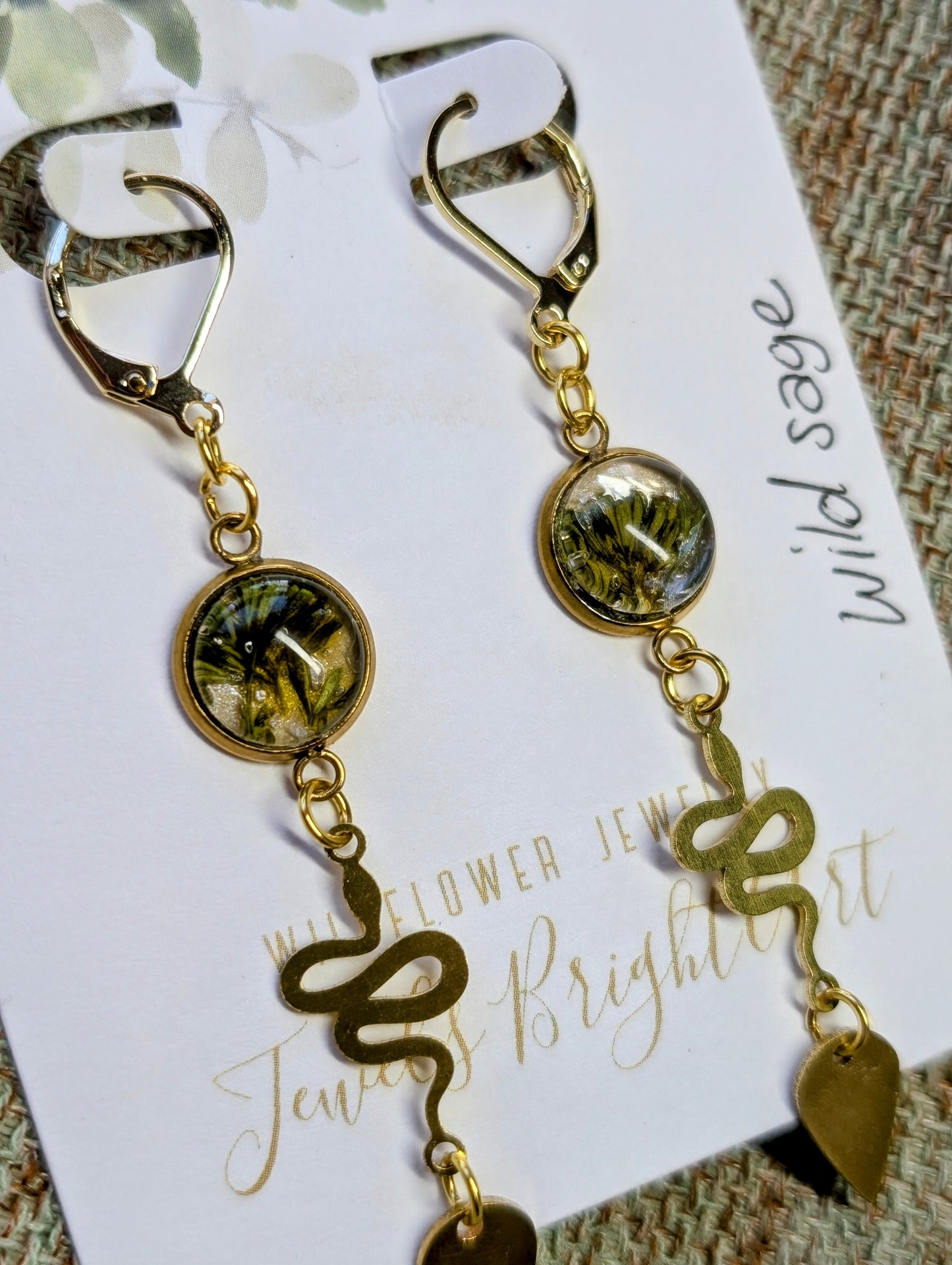 Wild Sage Magical Pressed Flower Wildflower Earrings with 14k Gold