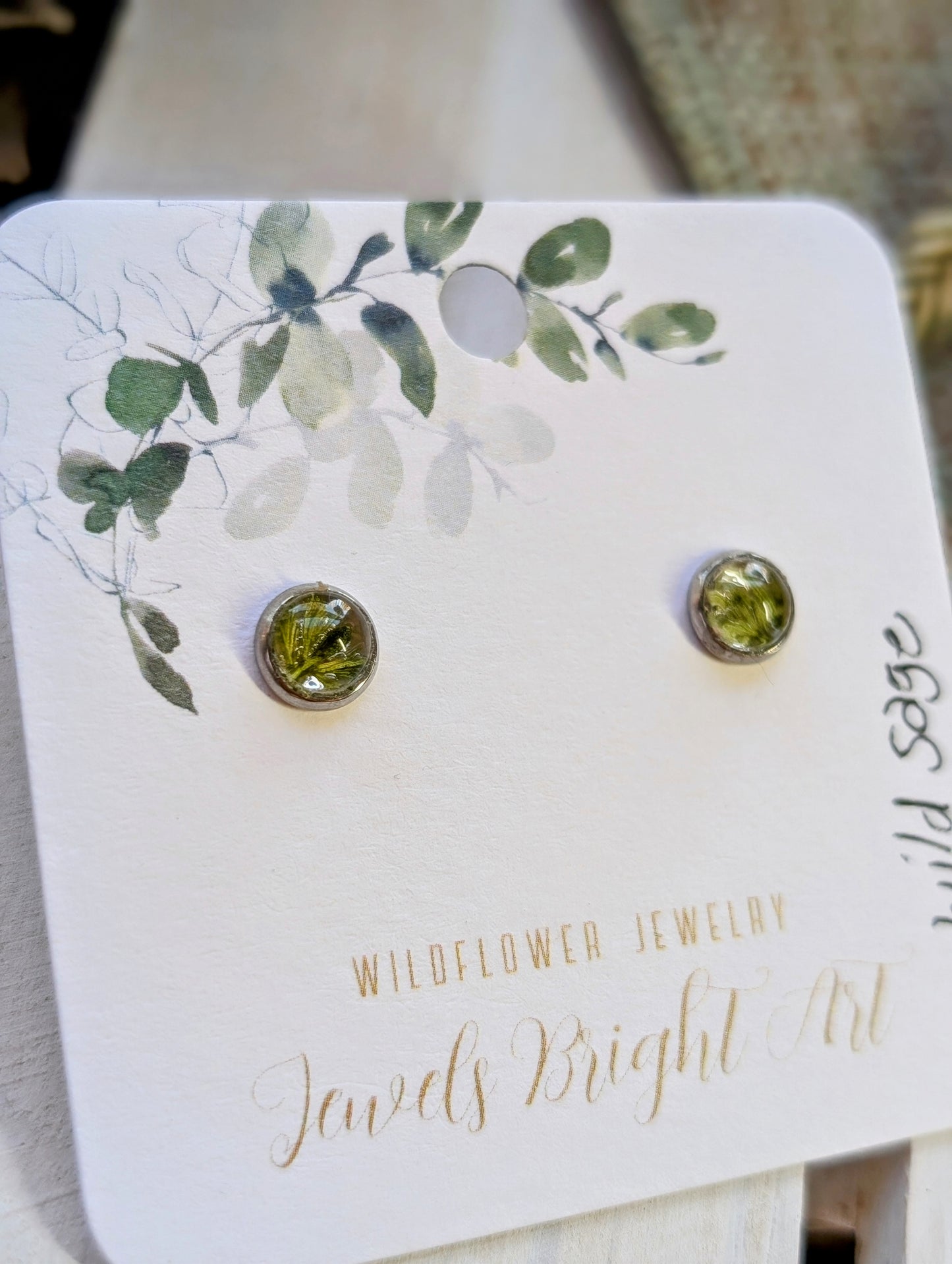 Wild Sage Tiny Nature-Inspired Whimsical Earrings with Dried Floral Accents