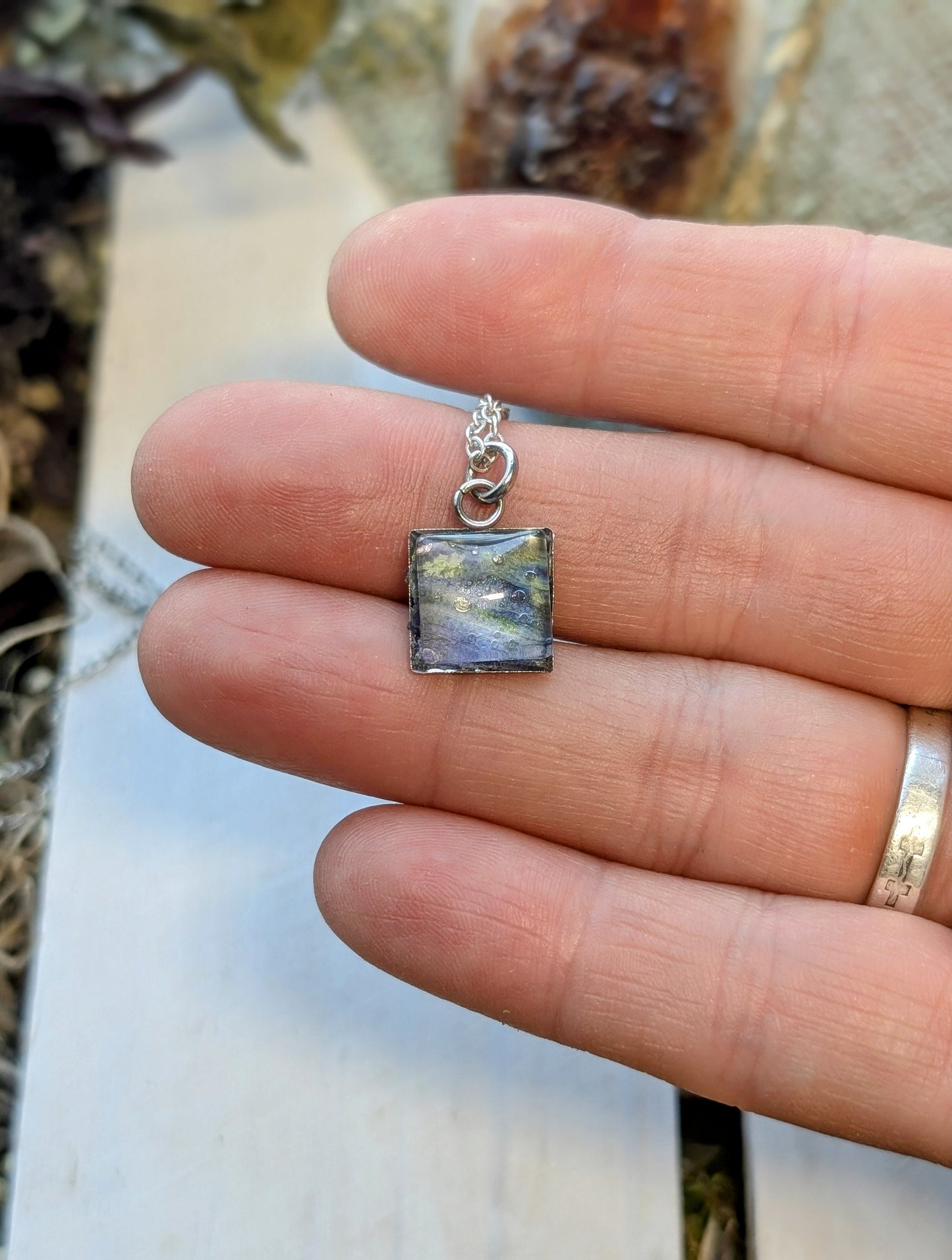 Tiny Columbine Sterling Silver Nature-Inspired Whimsical Necklace with Dried Floral Accents