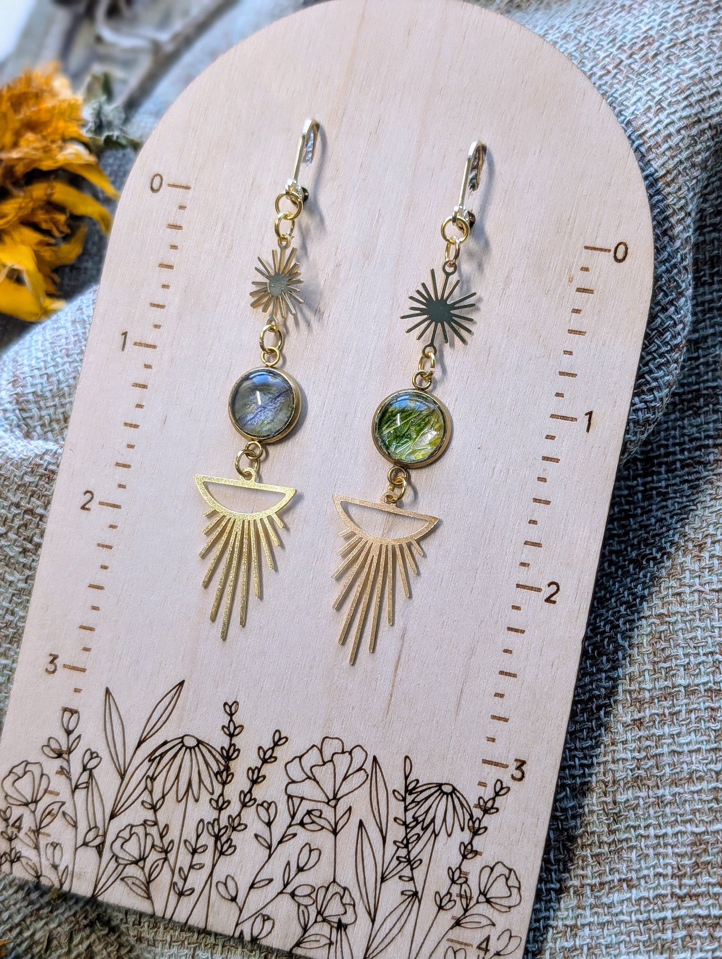 Columbine Magical Pressed Flower Wildflower Earrings with 14k Gold