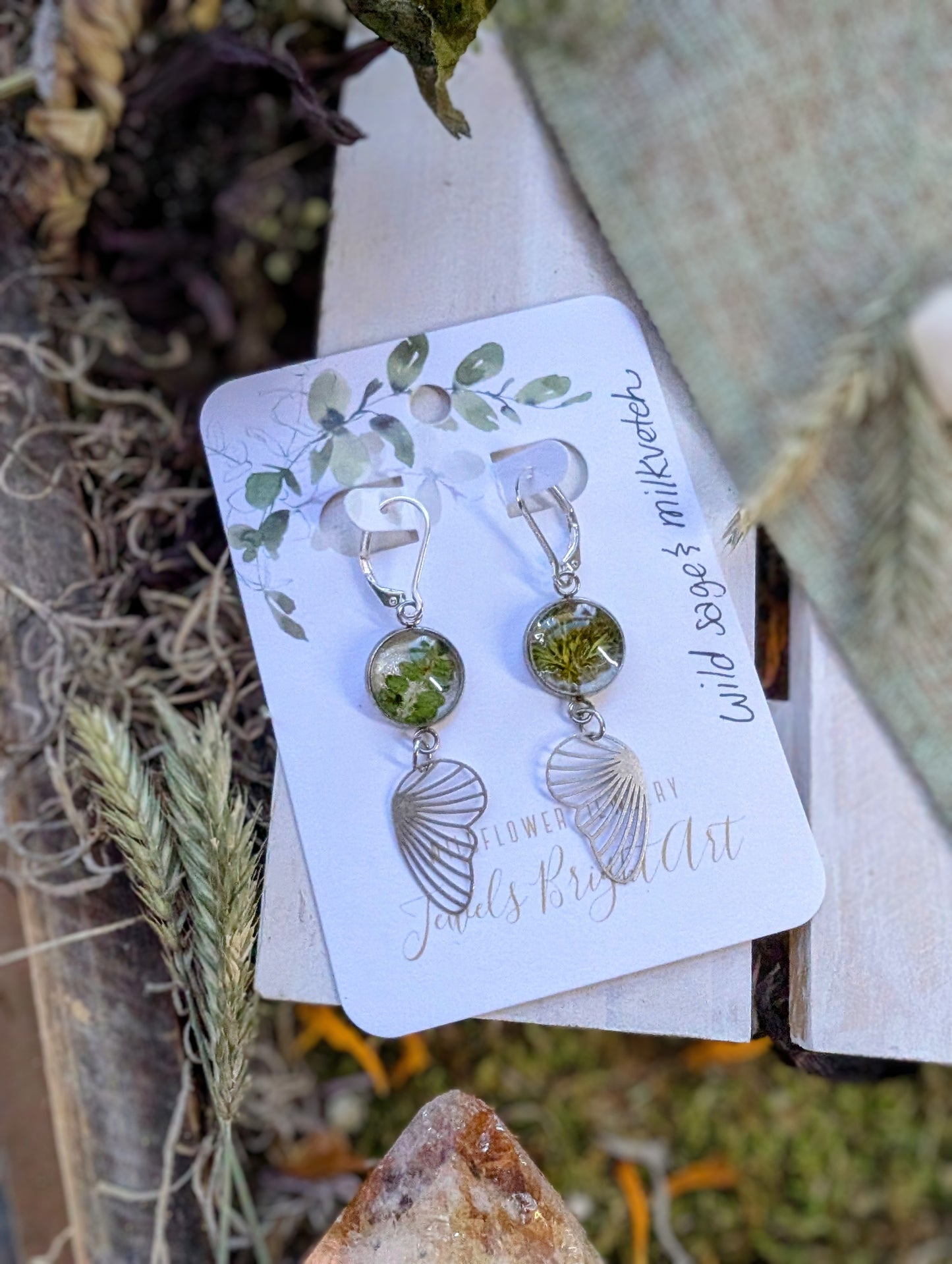 Wild Sage Magical Pressed Flower Wildflower Earrings with Sterling Silver