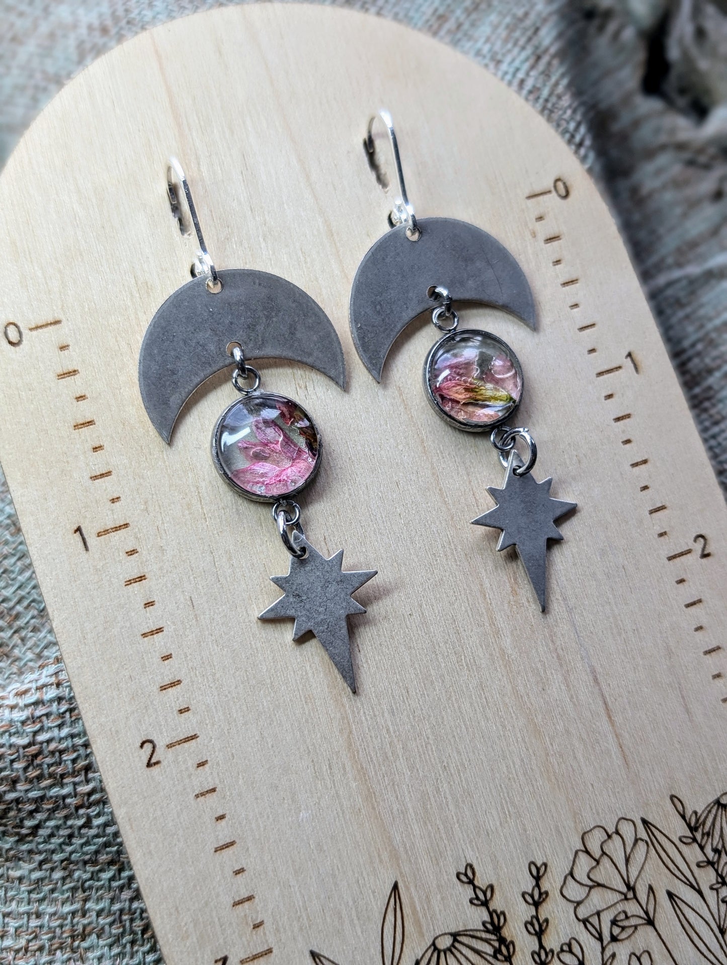 Fairy Trumpet Magical Pressed Flower Wildflower Earrings with Sterling Silver