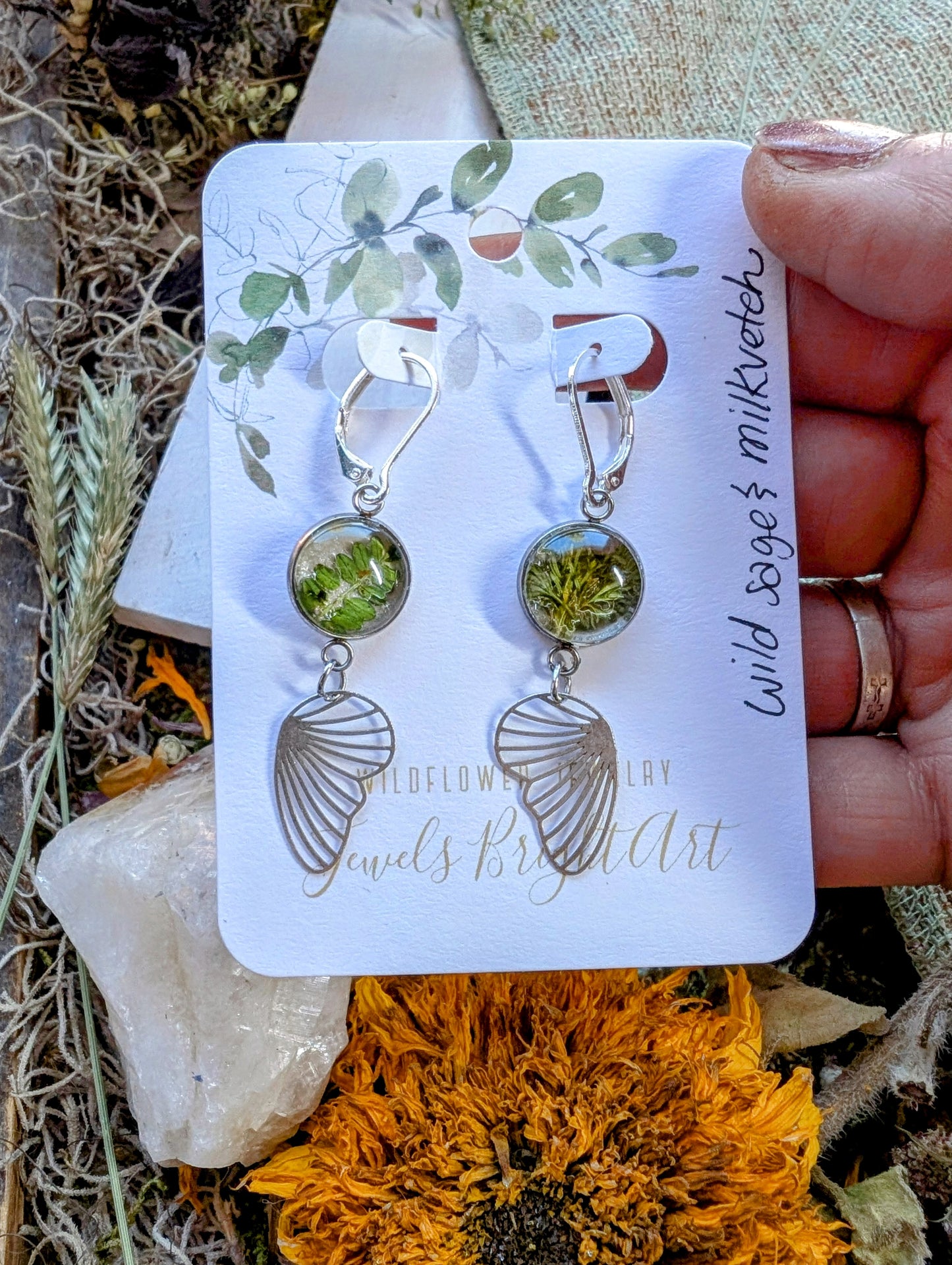 Wild Sage Magical Pressed Flower Wildflower Earrings with Sterling Silver