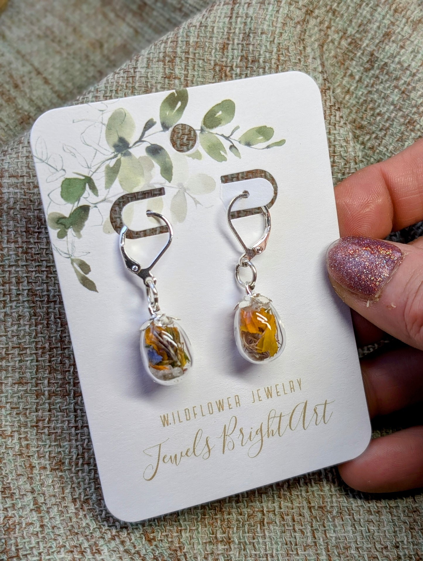 Unique Handcrafted Floral Earrings with Wildflowers and Quartz