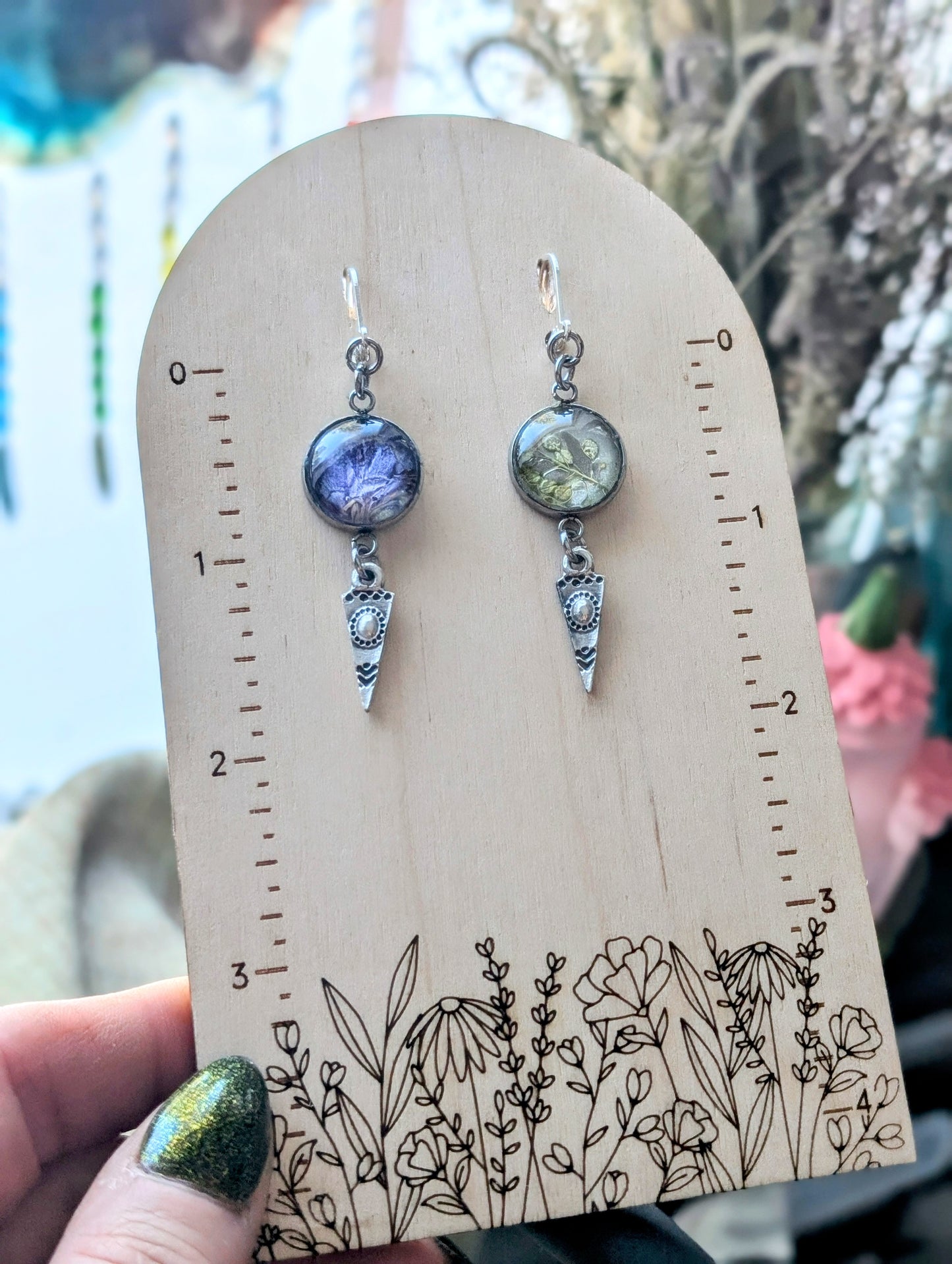 Harabel and Pennycress Magical Pressed Flower Wildflower Earrings with Sterling Silver