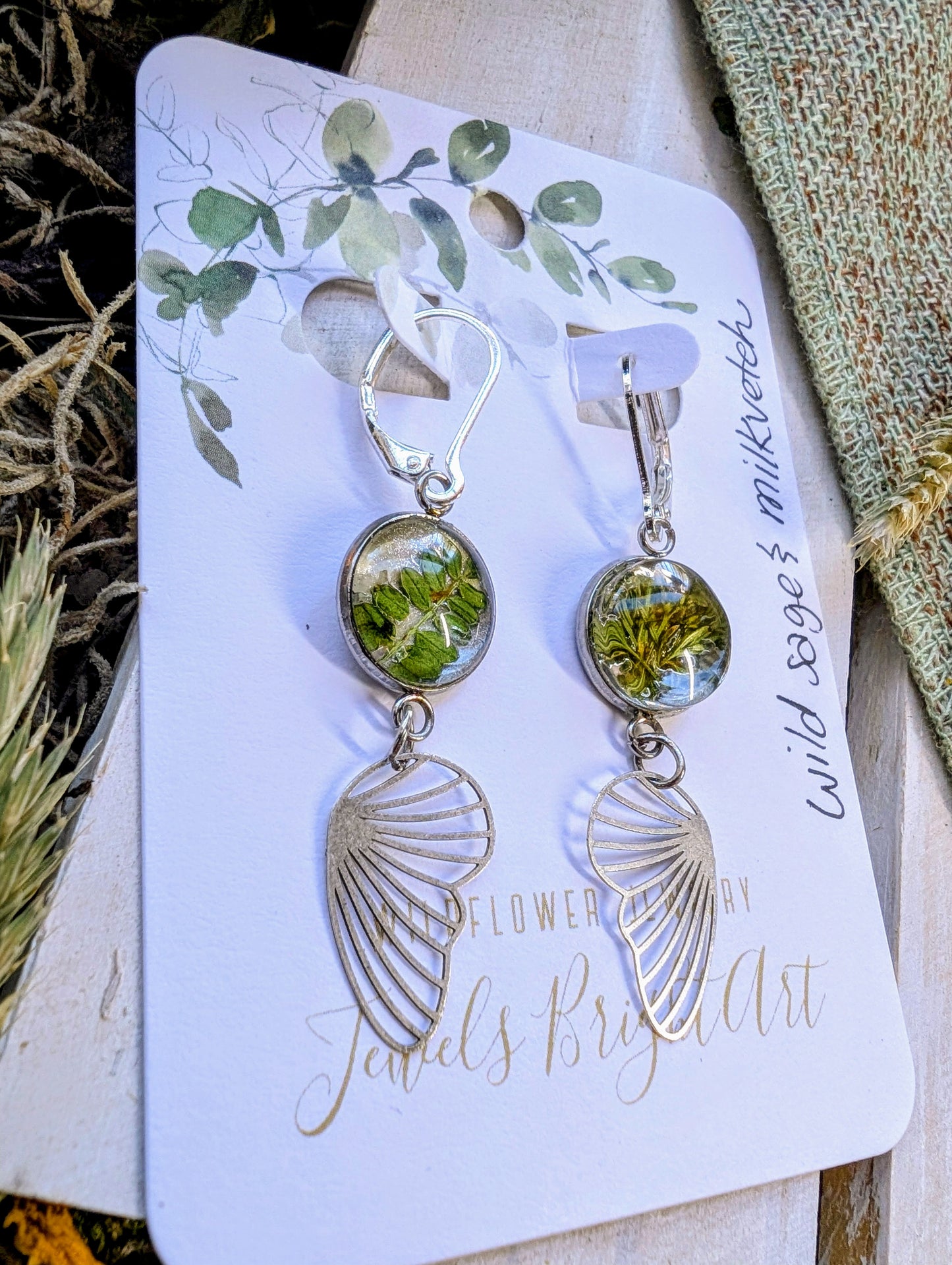 Wild Sage Magical Pressed Flower Wildflower Earrings with Sterling Silver