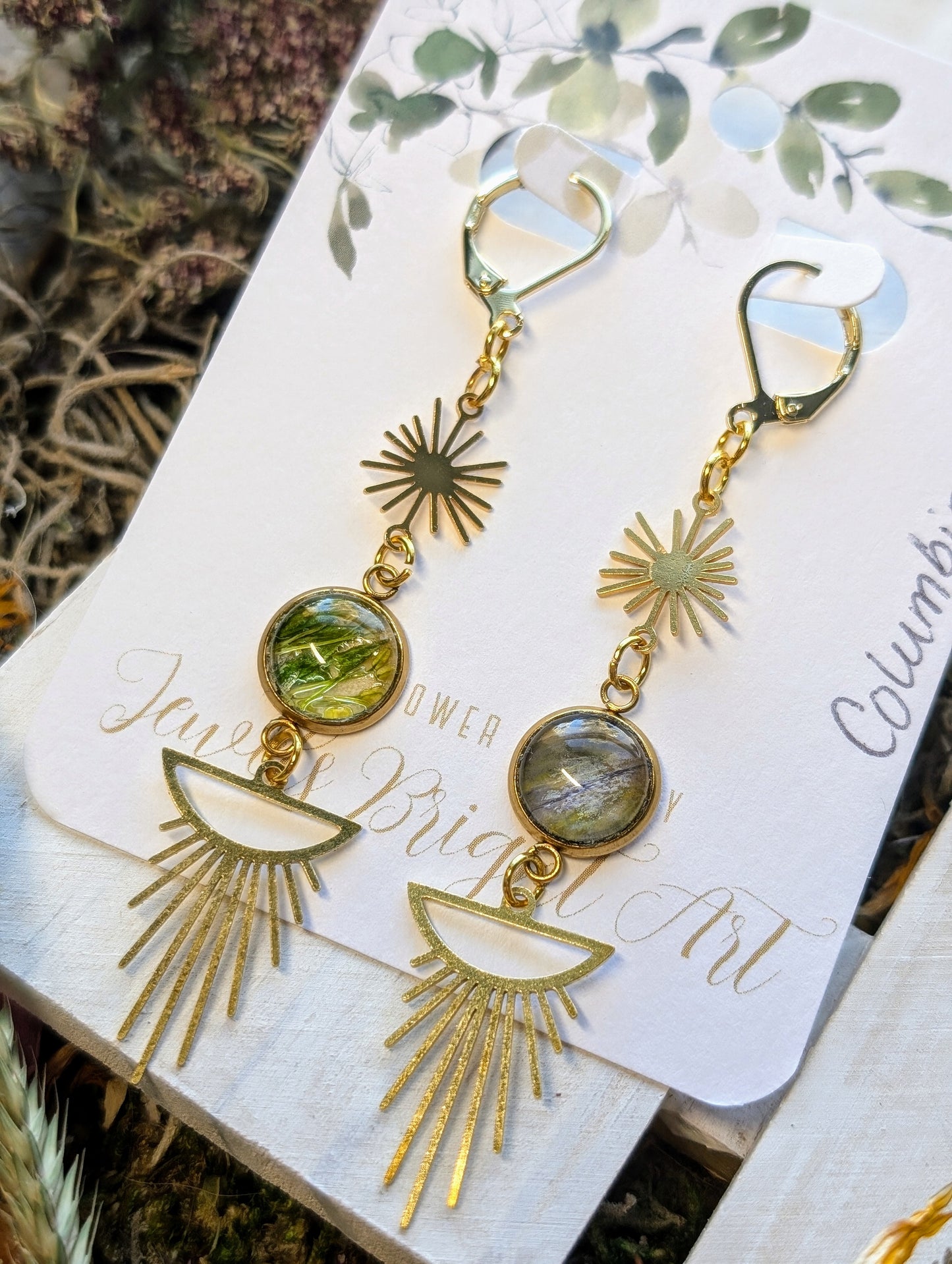 Columbine Magical Pressed Flower Wildflower Earrings with 14k Gold