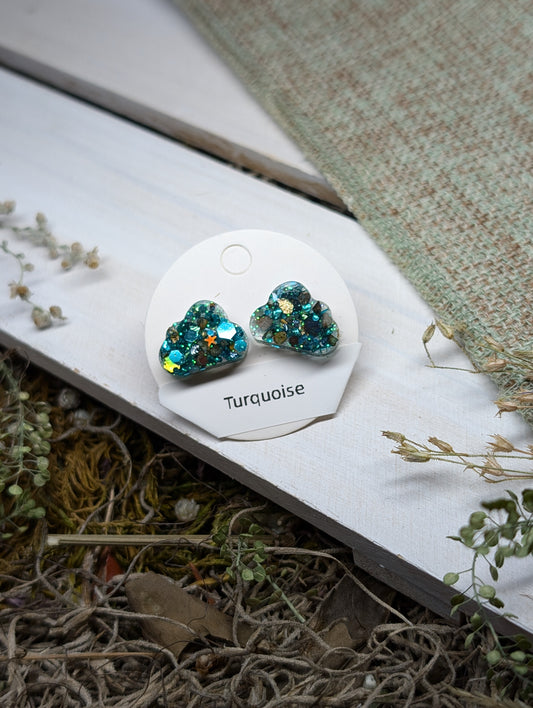 Turquoise Clouds Crystal Stud Earrings, Real Crystal Studs