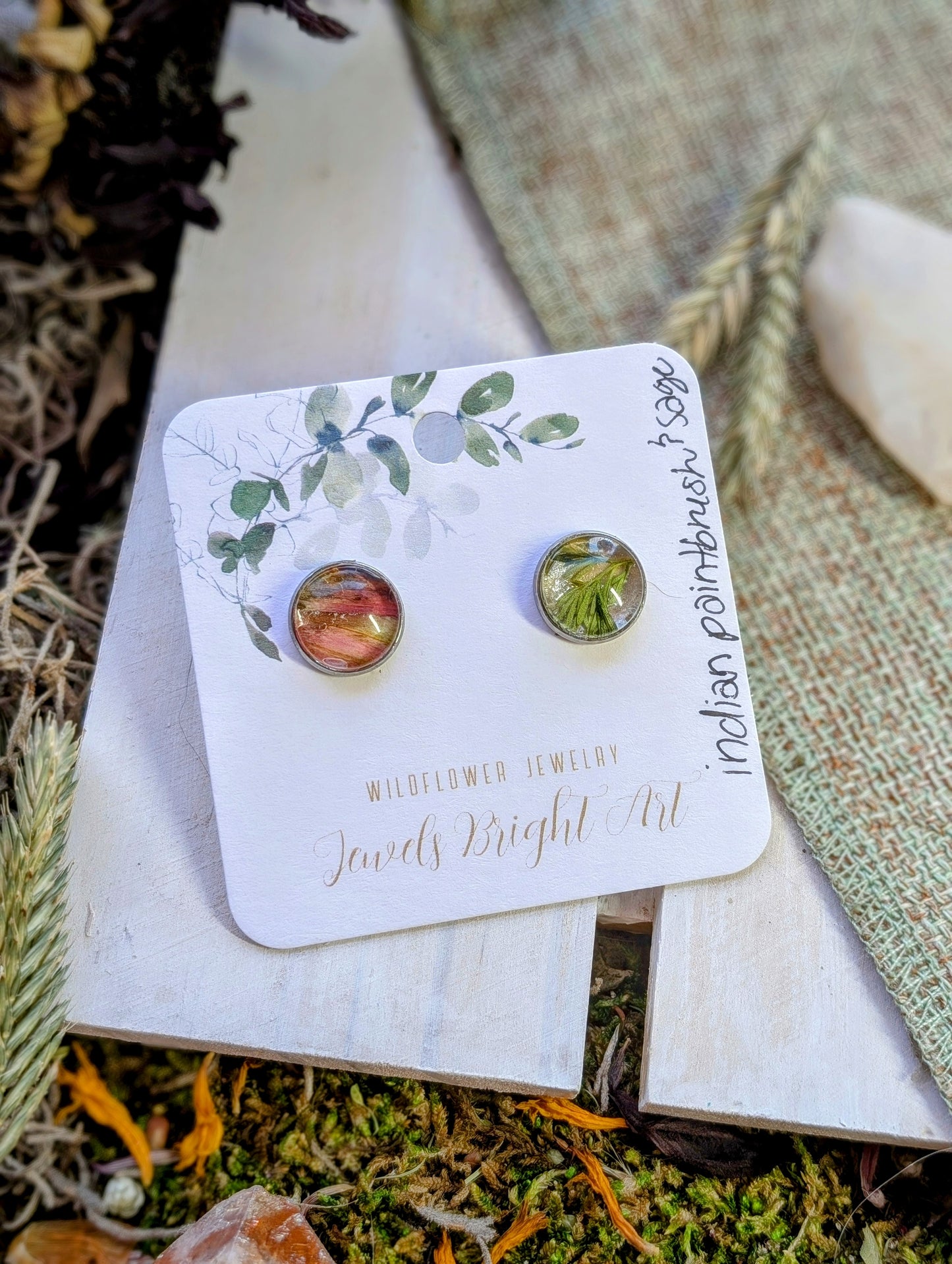 Indian Paintbrush and Wild Sage Nature-Inspired Whimsical Earrings with Dried Floral Accents