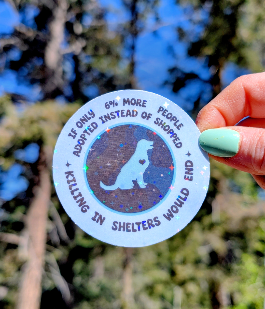 Holographic Vinyl Sticker, Adopt Don't Shop, Foster Animal Fundraiser, All Proceeds Go To Vet Care