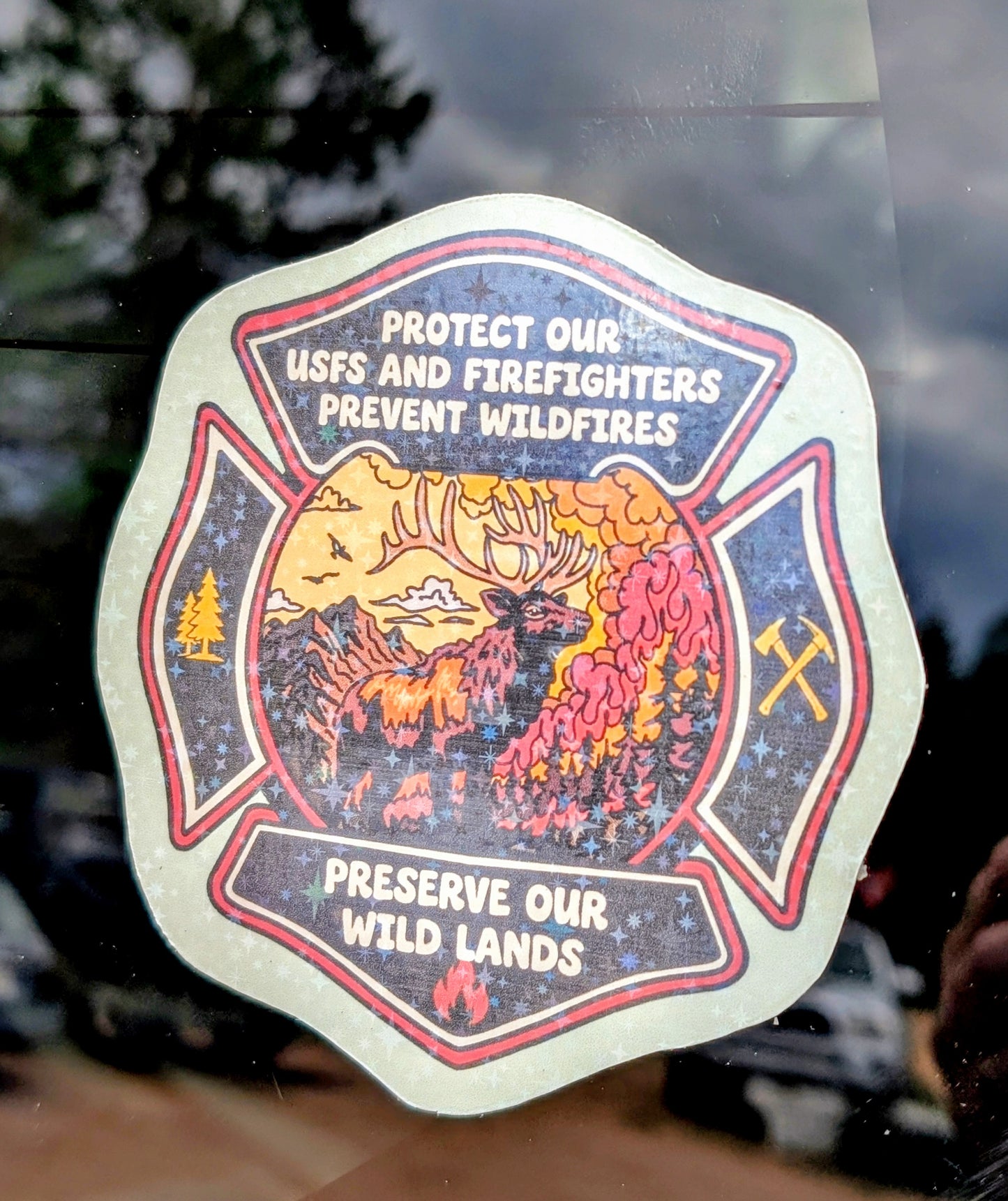Support Wildland Firefighters, Climate Change, Protect Our Public Lands Glitter Vinyl Sticker