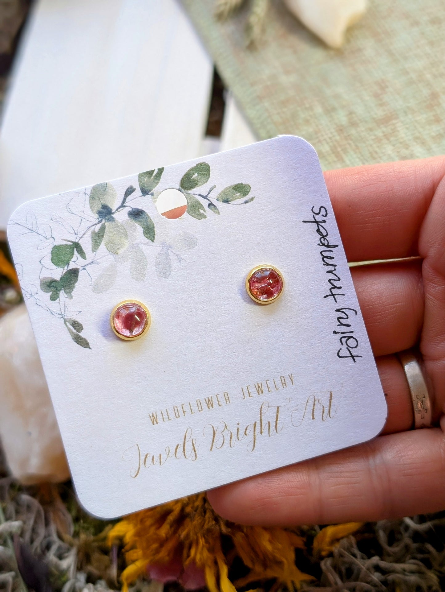 Fairy Trumpets Tiny Nature-Inspired Whimsical Earrings with Dried Floral Accents