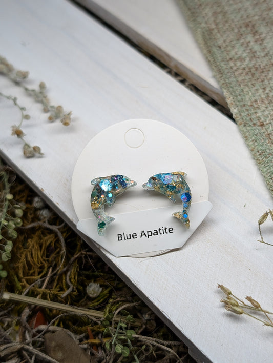 Blue Apatite Crystal Stud Earrings, Real Crystal Studs