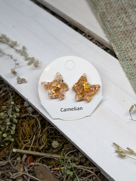 Carnelian Fox Crystal Stud Earrings, Real Crystal Studs