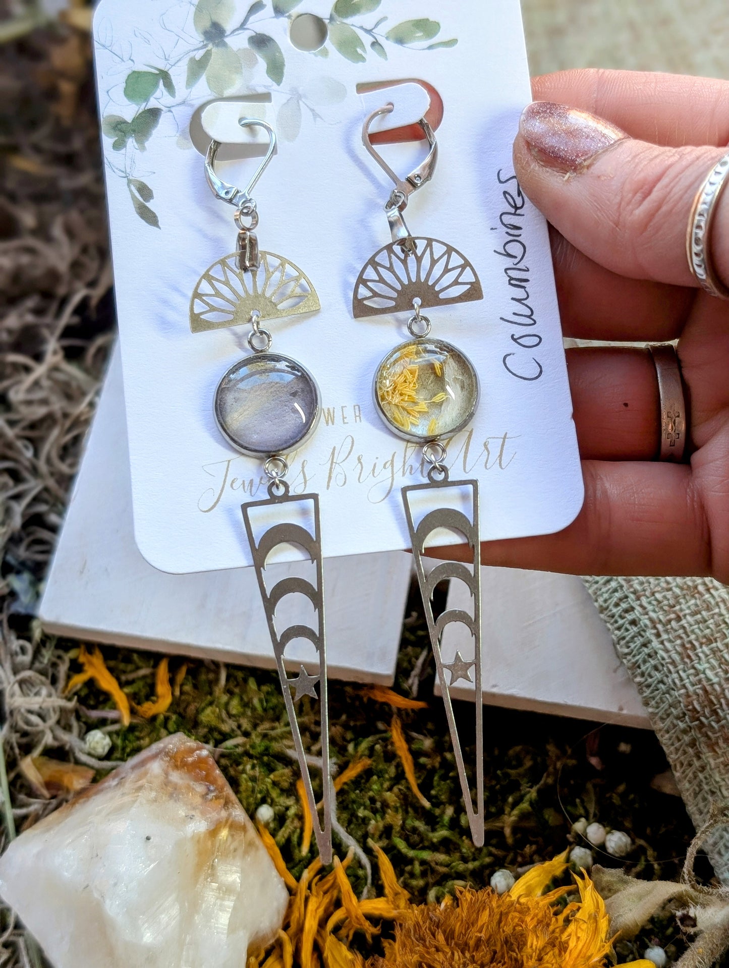 Columbine Magical Pressed Flower Wildflower Earrings with Sterling Silver