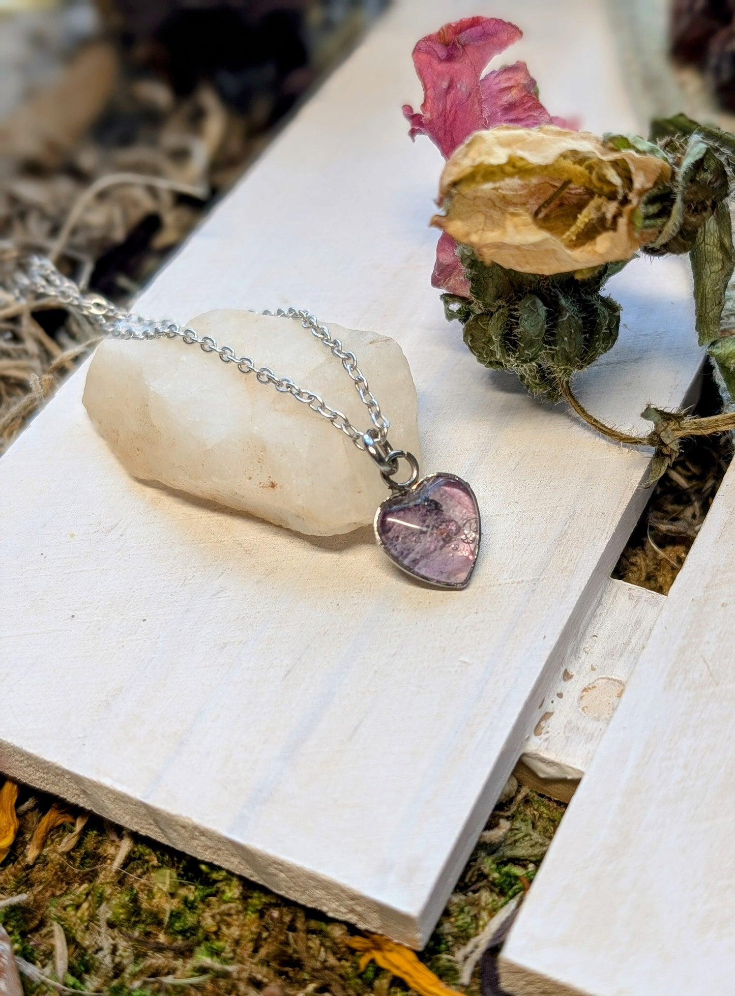 Tiny Wildflower Geranium Sterling Silver Nature-Inspired Whimsical Necklace with Dried Floral Accents