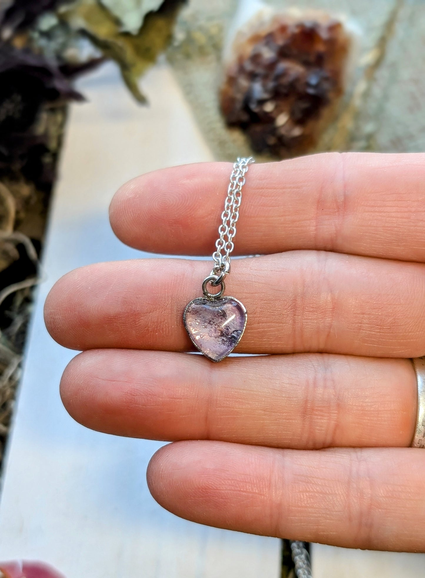 Tiny Wildflower Geranium Sterling Silver Nature-Inspired Whimsical Necklace with Dried Floral Accents