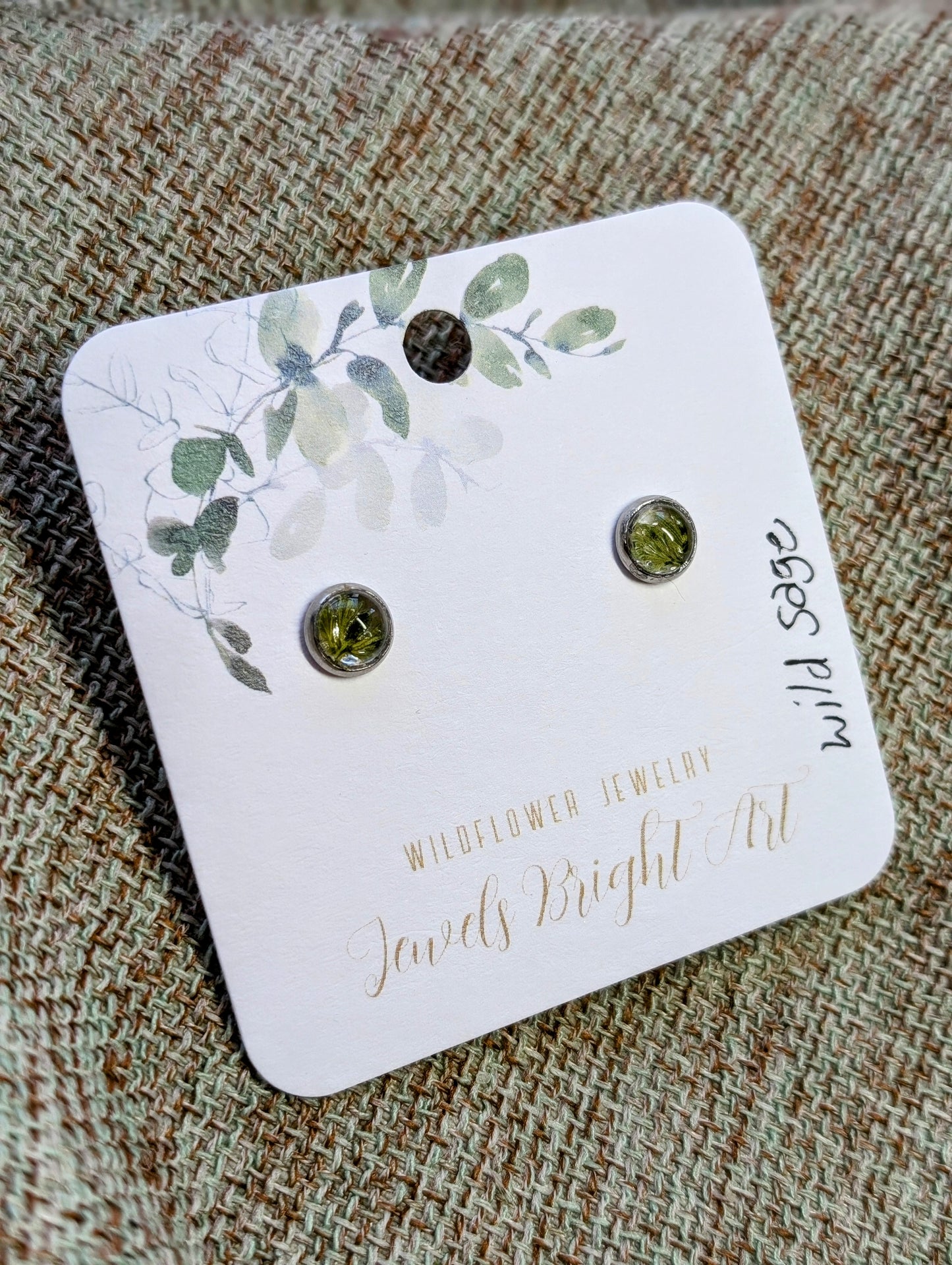 Wild Sage Tiny Nature-Inspired Whimsical Earrings with Dried Floral Accents