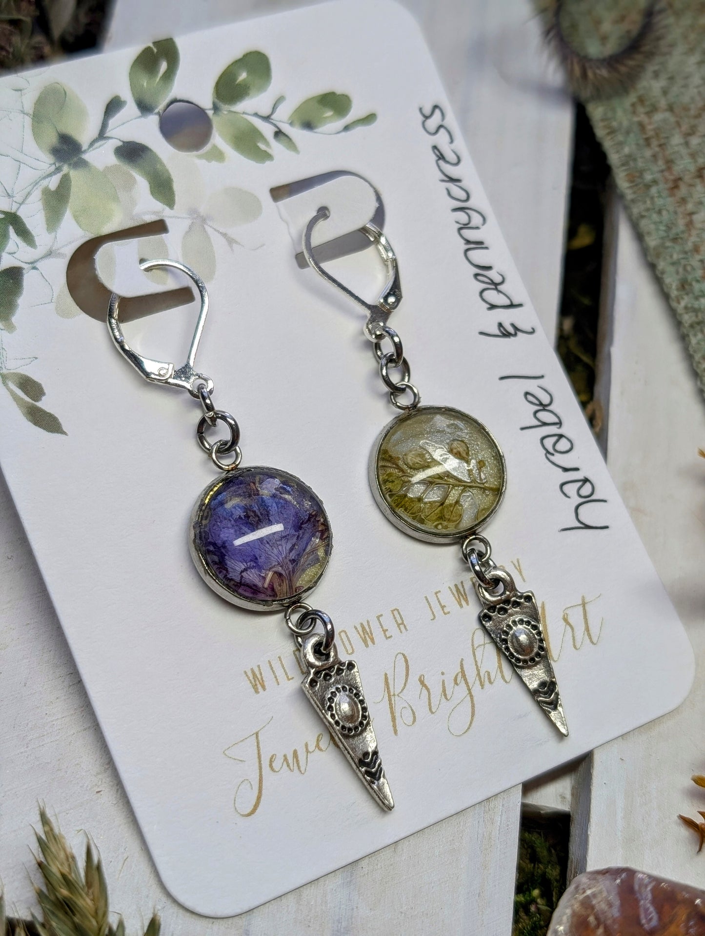 Harabel and Pennycress Magical Pressed Flower Wildflower Earrings with Sterling Silver