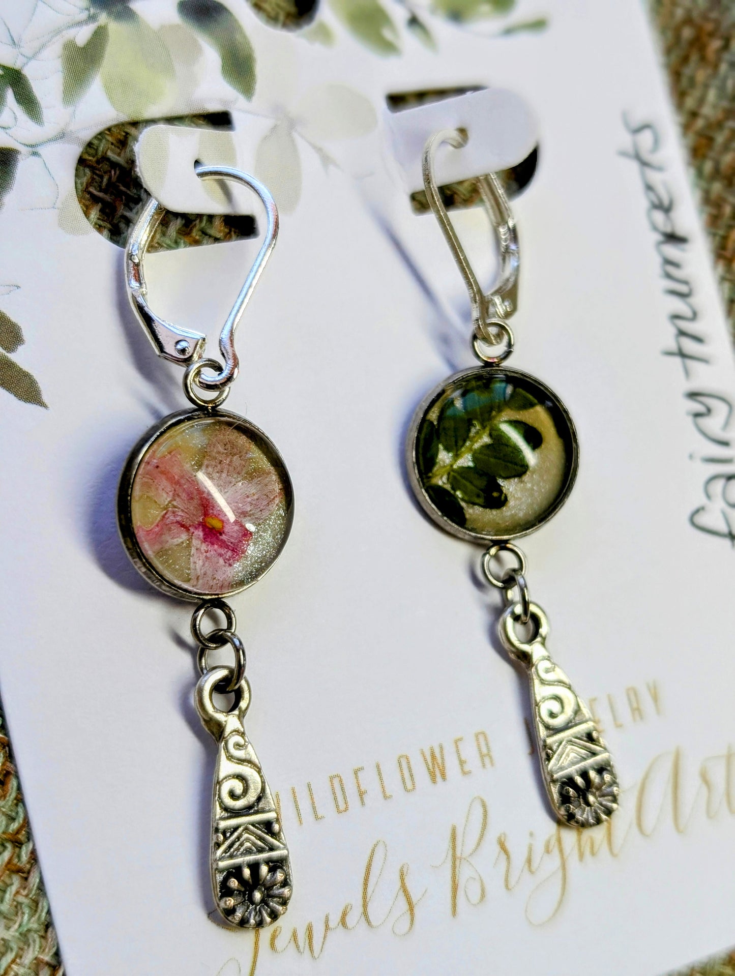 Fairy Trumpets Magical Pressed Flower Wildflower Earrings with Sterling Silver