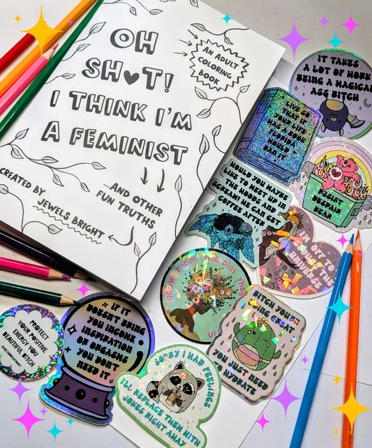 Badass Woman Feminist Coloring Book and Sticker Gift Pack