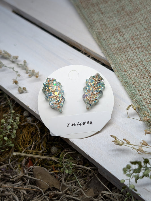 Blue Apatite Crystal Stud Earrings, Real Crystal Studs