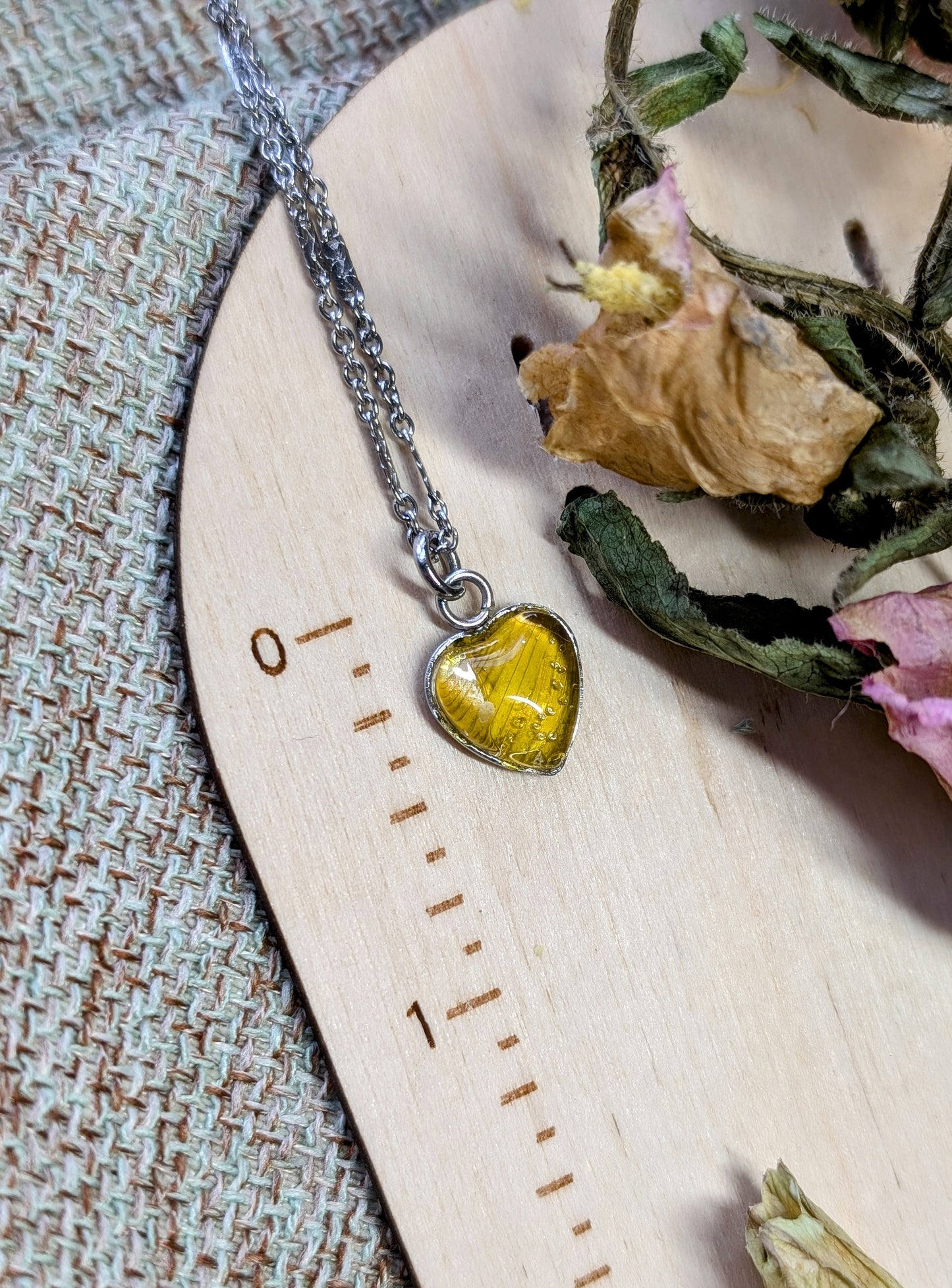 Tiny Sunflower Sterling Silver Nature-Inspired Whimsical Necklace with Dried Floral Accents