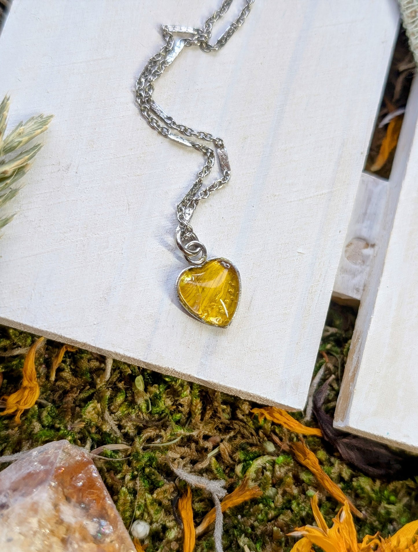 Tiny Sunflower Sterling Silver Nature-Inspired Whimsical Necklace with Dried Floral Accents